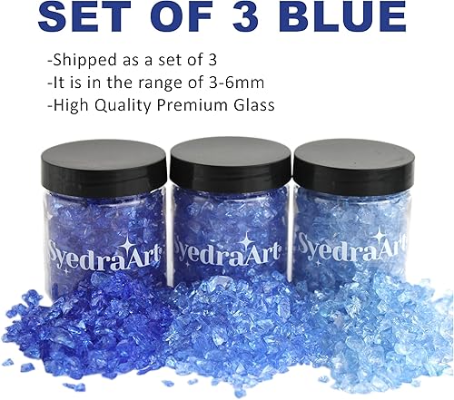 Miniatura 2 de Syedra - Juego de 3 piezas de vidrio triturado para manualidades, arte de resina, piezas de colores triturados de 0.14 a 0.236 pulgadas, 1 libra