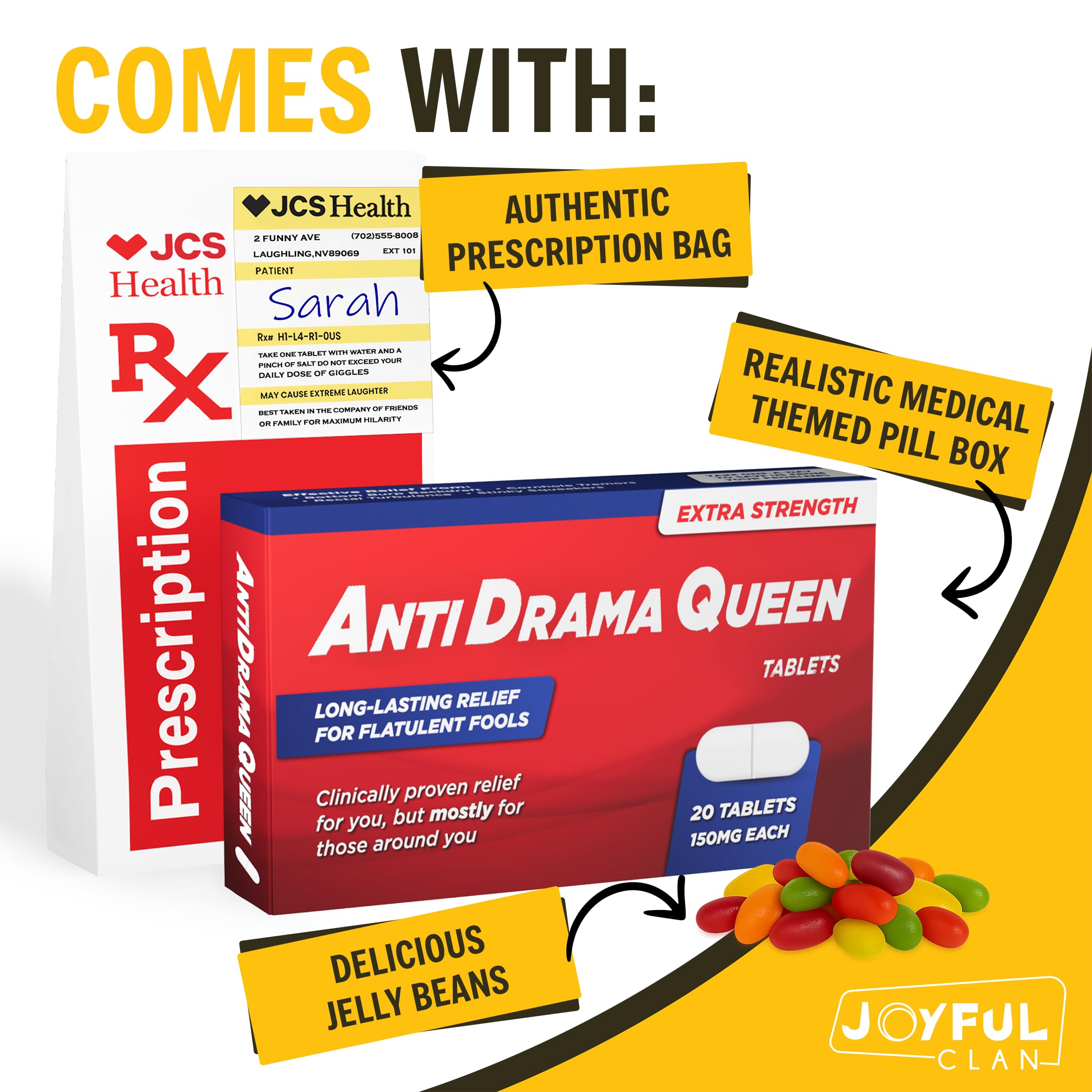 Anti Drama Queen Funny Gifts for Women or Teens, Jelly Bean Candy Prank Pill Box, Birthday Gift for Best Friend, Sister, Coworker, Teen Girl Gifts