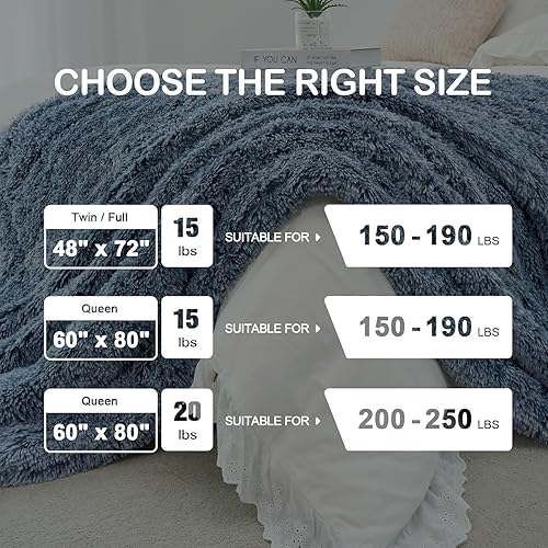 Miniatura 7 de Wemore Manta larga de piel sintética lanuda con peso, acogedora y afelpada, manta de pelo largo Sherpa para adultos de 15 libras, manta pesada de