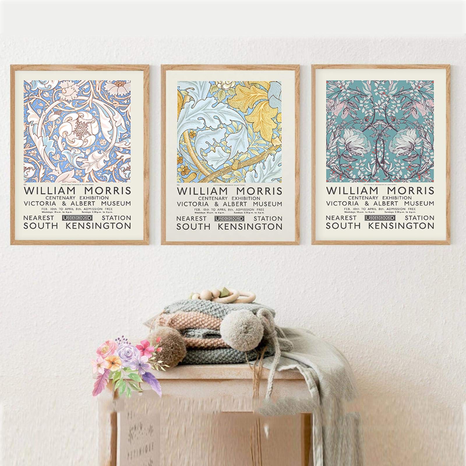 Tongda Decor William Morris Stampa su Tela Il Victoria and Albert Museum Exhibition Poster London Underground Art Nouveau Pittura Decorazione Della Parete 90x70cmx3pcs Senza Cornice
