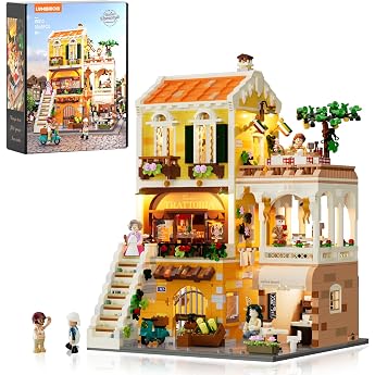 Lumibricks Italian Family Restaurant Clamping Blocks with Light, Modular Building with Pizzeria &amp; Cafe, 2868 Pieces, Mediterr