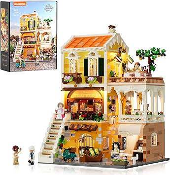 Lumibricks Italian Homestyle Restaurant Lighting Building-Bricks Set City Town Modular Italian Trattoria & Cafe LED Light Building Kit 2868 Pcs Construction Set for Adults and Teens