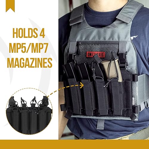 Miniatura 7 de OneTigris SMG - Bolsa de revista con gancho para revistas MP5 MP7 con correas elásticas de retención