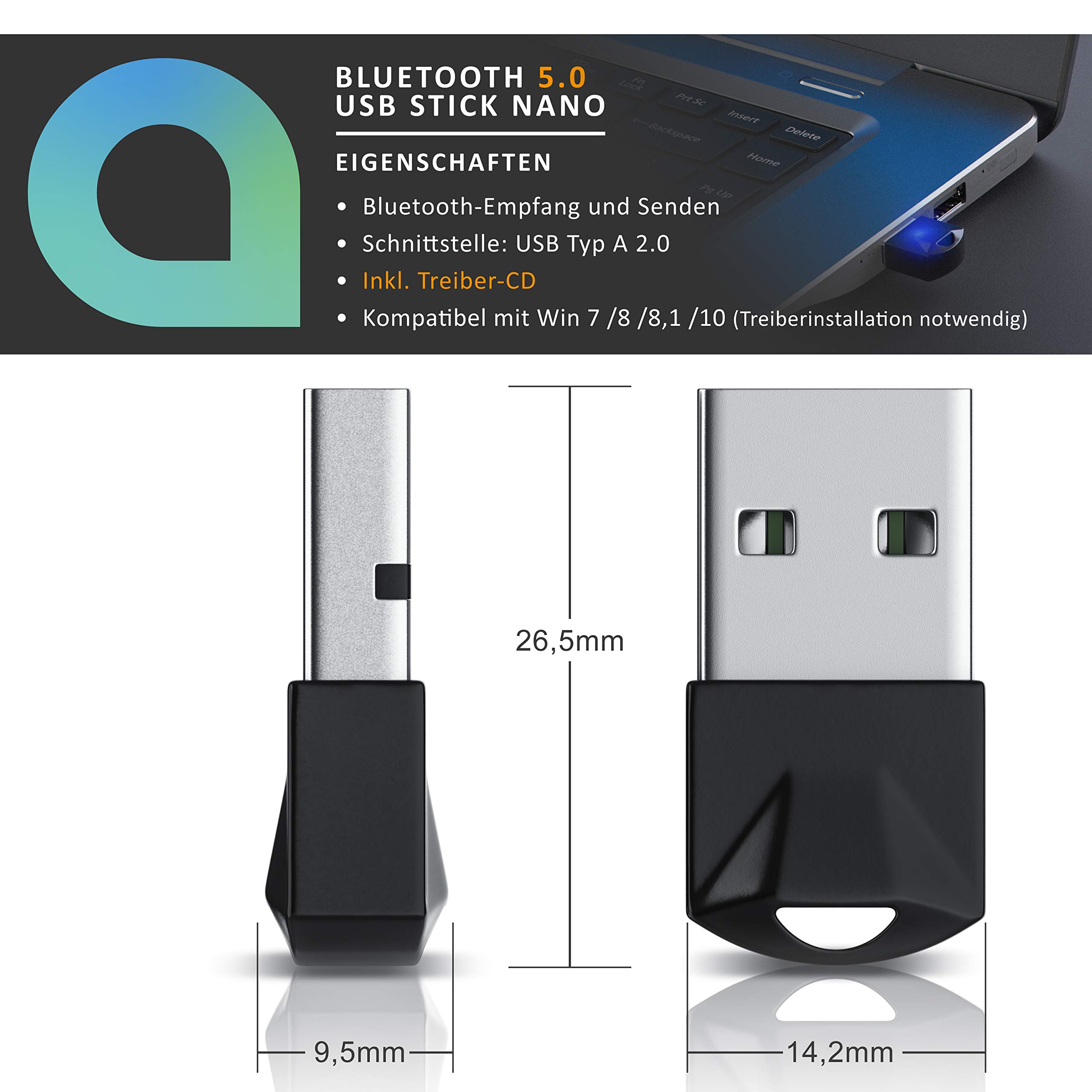 Bluetooth USB 5.0 Adapter, Mini BT 5.0 USB Empfänger Für Tastatur/Maus/ Kopfhörer, USB-Stick/Dongle BT 5.0 USB Für PC/Notebook Windows/Linux