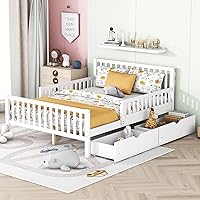 Vista 136 de Modern Full Size Platform Bed Storage Headboard and Safety Guardrail for Kids, Function Wood Platform Bed Frame with Built-in LED Light for Boy