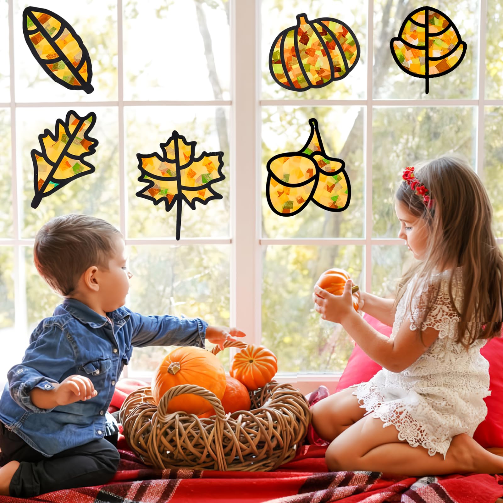 Herbst Bastelset Für Kinder | 57-teiliges DIY Kreativset Mit Blättern & Fensterbildern