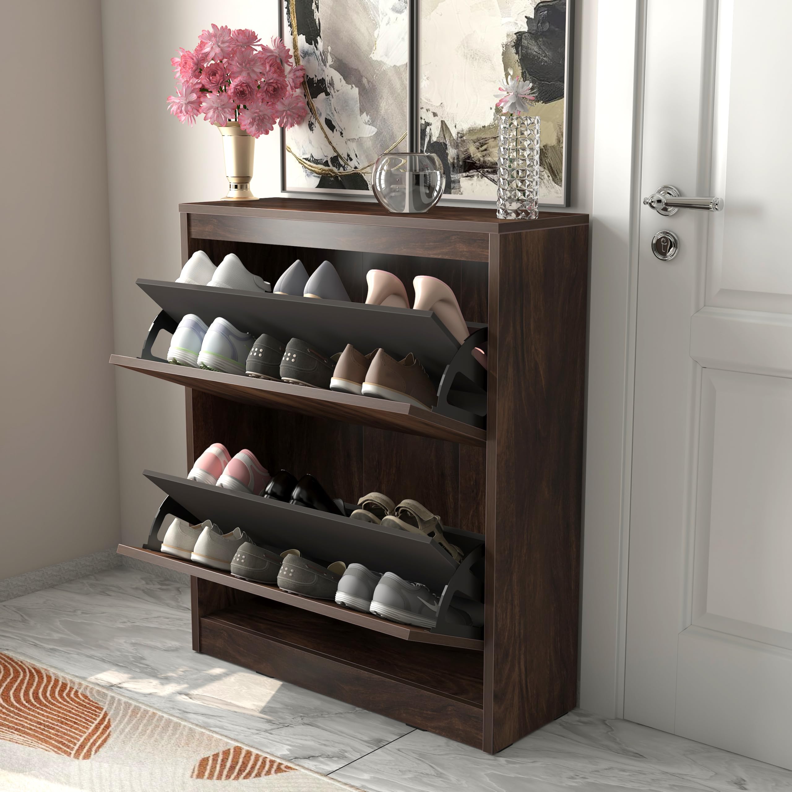studio kook jordan engineered wood shoe cabinet, shoe capacity - 12 pairs (junglewood)