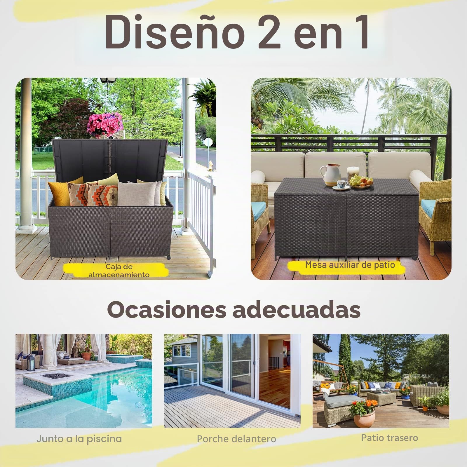 GIANTEX Baúl de Jardín de 662 L de Ratán con Tapa Impermeable | Arcón de Almacenaje con 2 Ruedas y Asa, Interior con Funda Impermeable, 150x77x73 cm, para Balcón Terraza