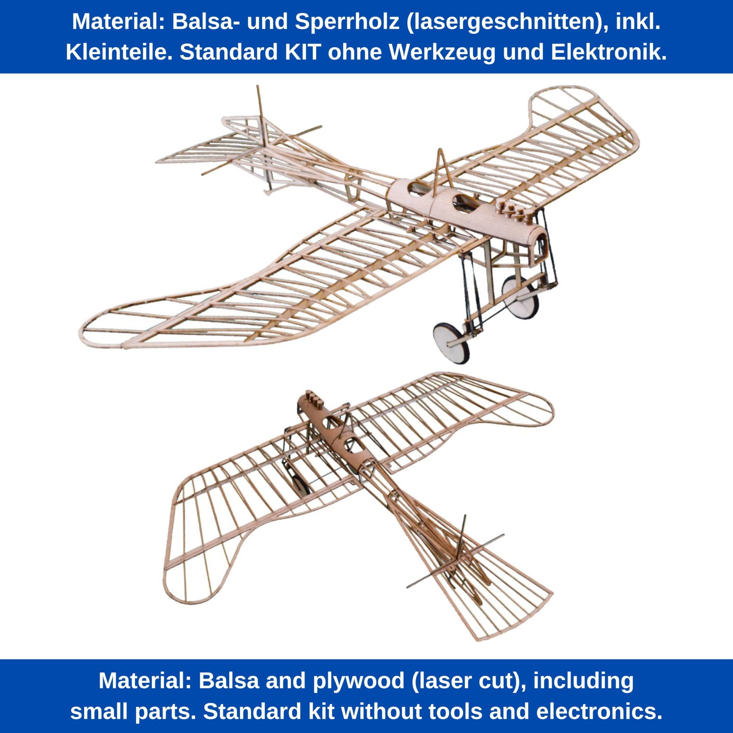Etrich Taube Slow Flyer Modellflugzeug Kit, Maßstab 1:30, 456 mm Spannweite, RC Flugzeugmodell Baukasten, Modell Flugzeug zum selbst Bauen, gelaserte Balsa Holz Bauteile, 456 x 290 x 125 mm, 30 g RTF