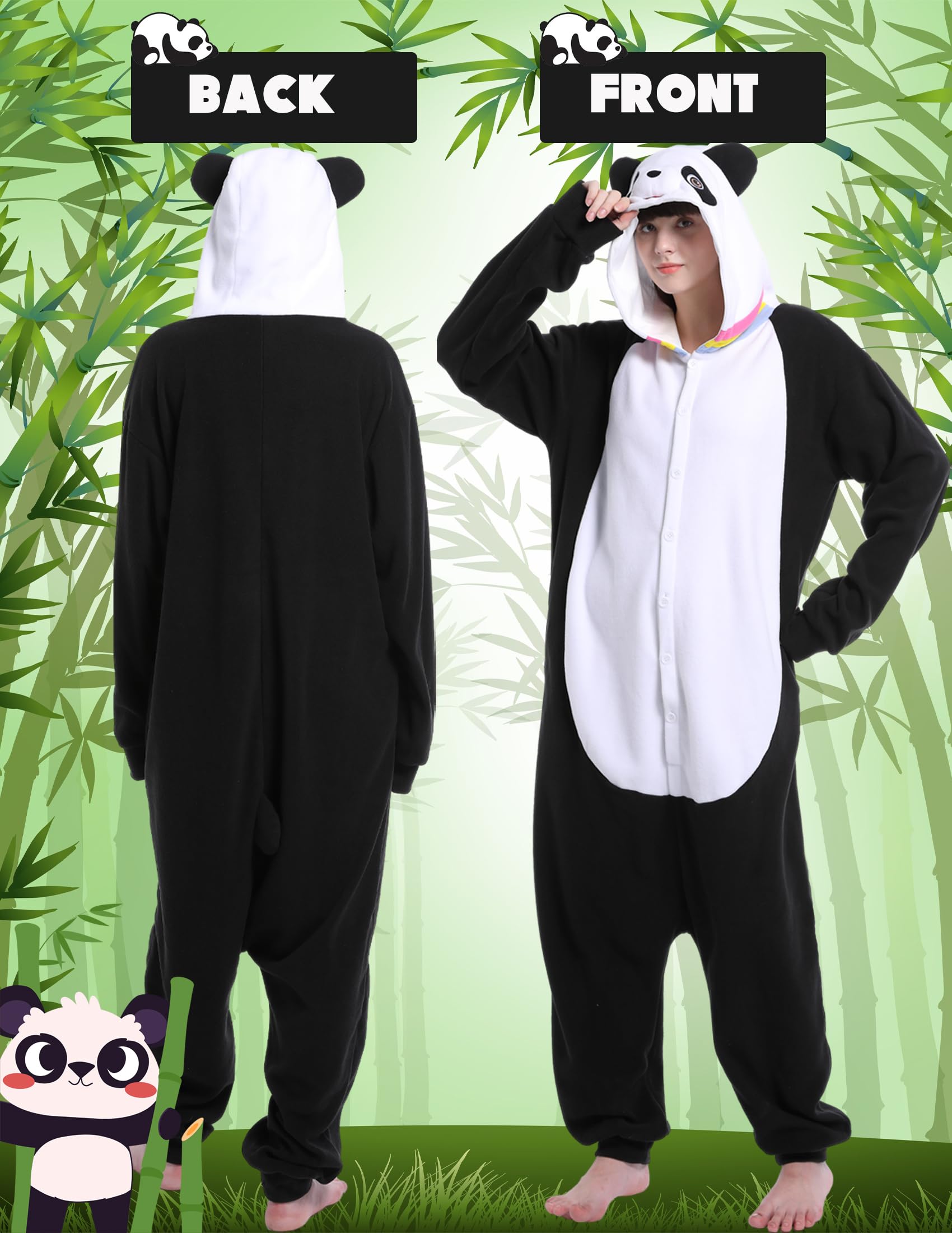Panda Pijama Adulto Divertido Animales Ropa de Dormir Lindo Onesie Mujeres Hombres Navidad Halloween Disfraz de Cosplay, Negro