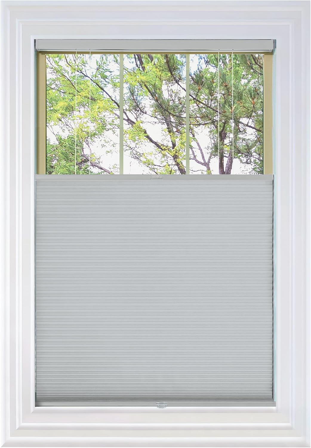 BlindsAvenue Cordless Top Down Bottom Up Cellular Honeycomb Shade, 9/16" Single Cell, Blackout, Gray Sheen, Size: 26.5" W x 72" H