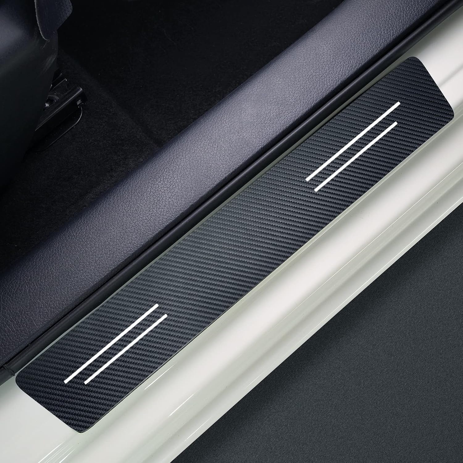 8pcs Carbon Fiber Leather Door Scuff Plate Door Si... – Vicedeal - View #2