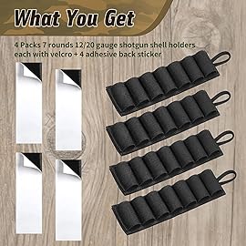4 Packs 7 Rounds 12/20 Gauge Tactical Shotgun Shell Holder for Rifle Shotgun, Tyseam 12 Ga Shotgun Card, Adhesive Side Saddle Shotgun Cartridge Shell Carrier Organizer (Black)
