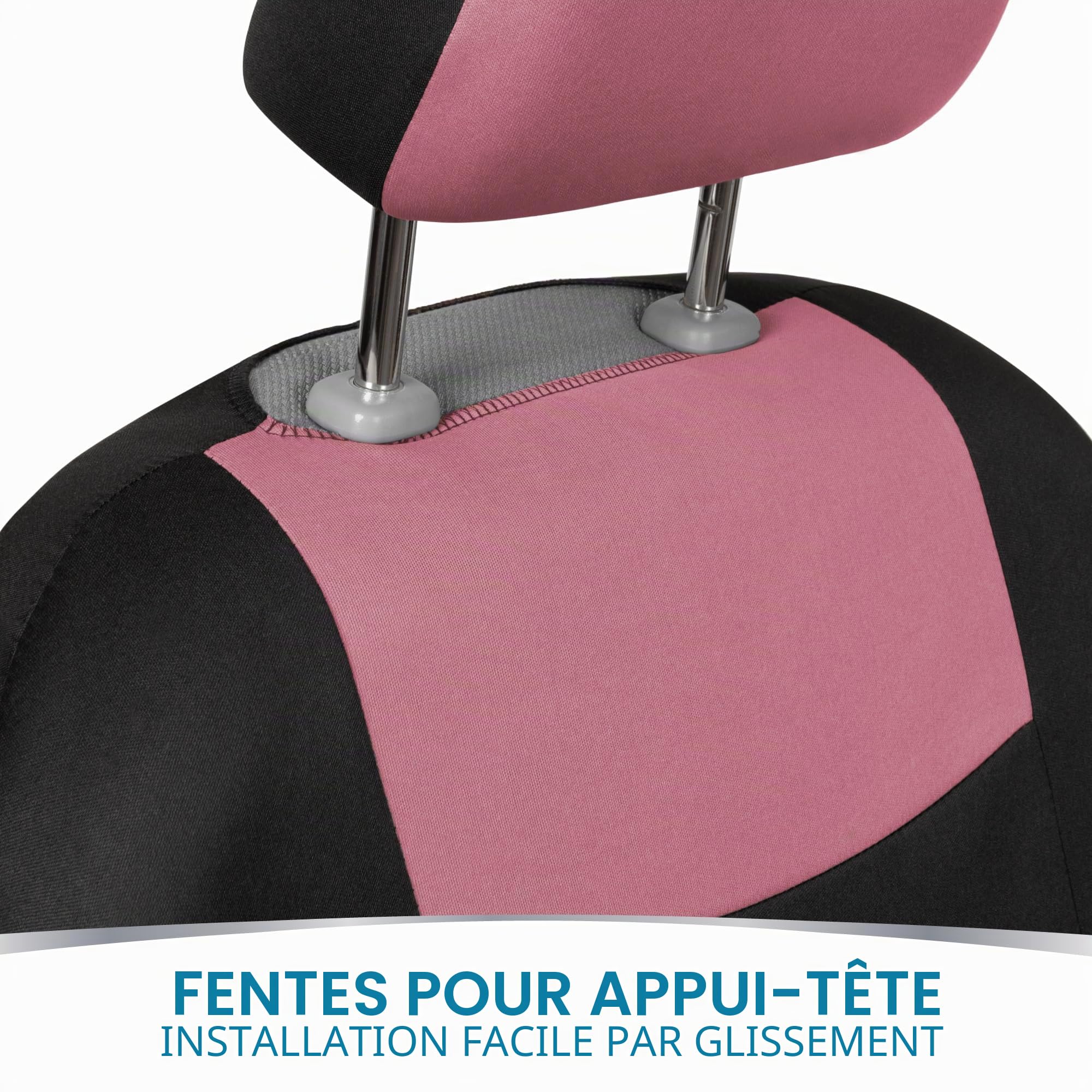 BDK PolyPro Ensemble Complet de Housses de siège de Voiture en Rose sur Noir - Banquette Avant et arrière divisée pour Voiture, Facile à Installer - Accessoires de Voiture, camions, camionnettes, SUV