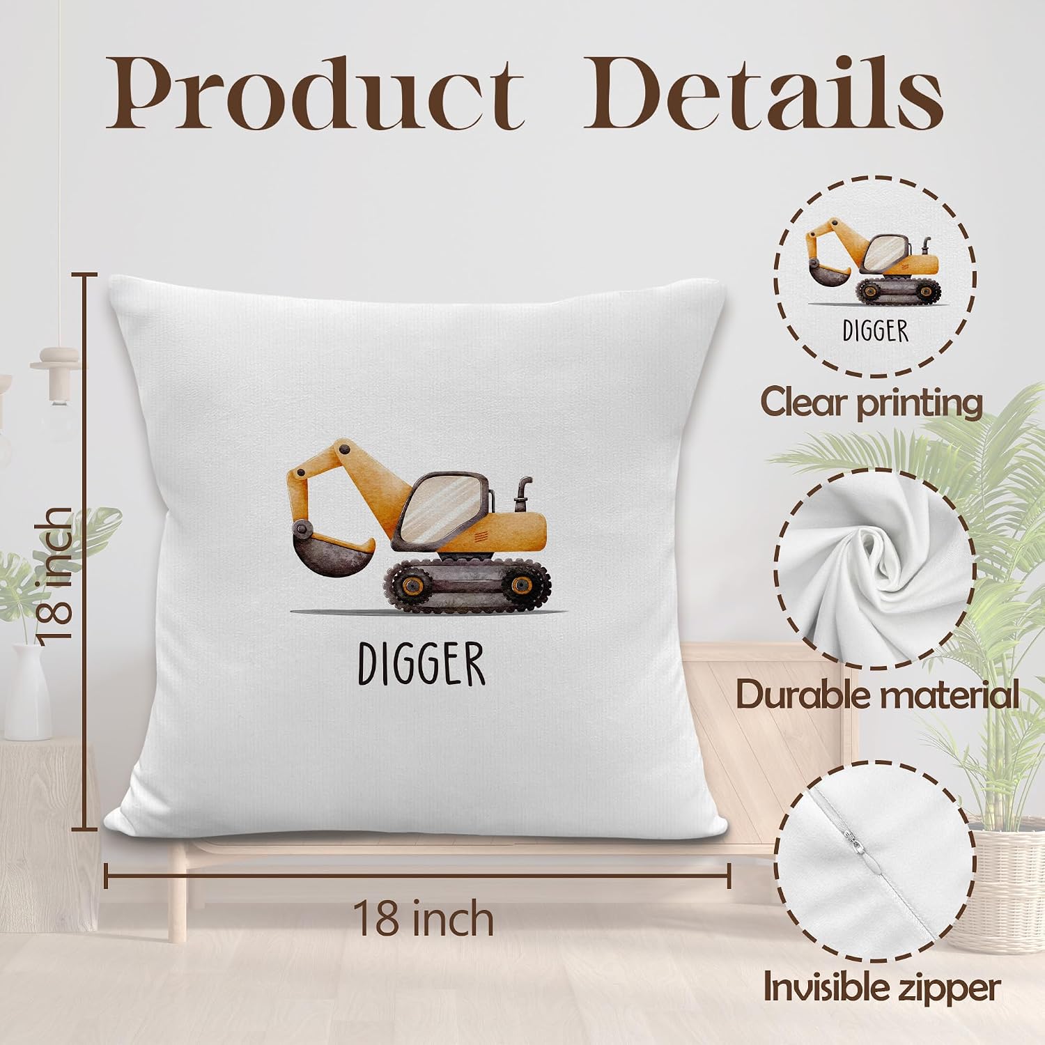 Car Boy Nursery Throw Pillow Covers, Kids Room Bedroom Decor, Vehicle Car Decorative Pillowcases Cushion Cases for Boy Nursery Room Bedroom Playroom Decor, 18x18 Pillow Covers Set of 4