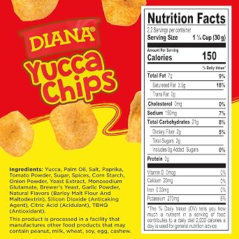 Diana BBQ Yuca Cassava Chips, 2.29 Oz Bags, Pack of 8
