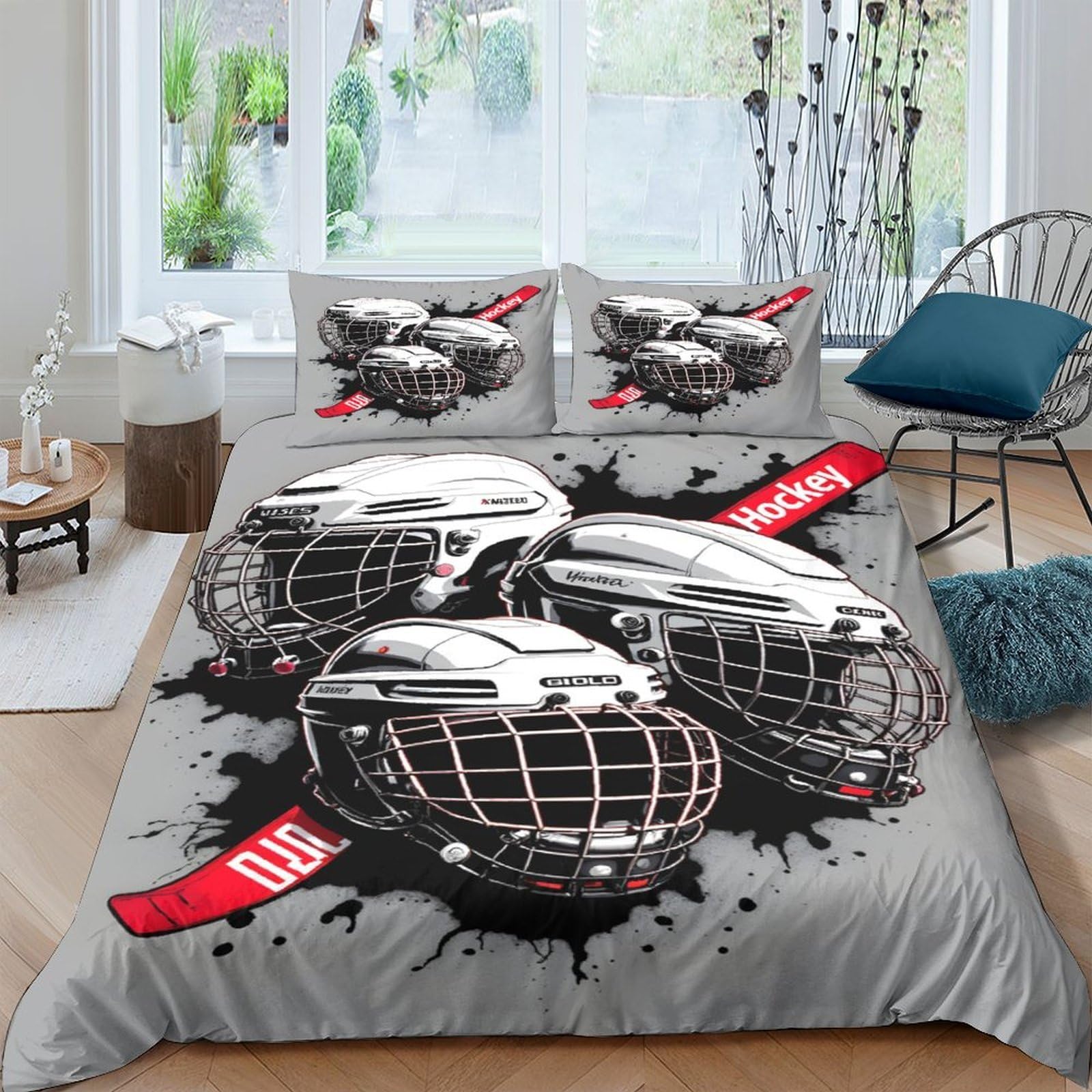Ctjqhvkz Style-5 3D Printed Hockey Helmet Fitted Sheet Microfiber Soft Bedroom Decor Sports Bed Cover For Adult Youth Teen Single（135X200cm）