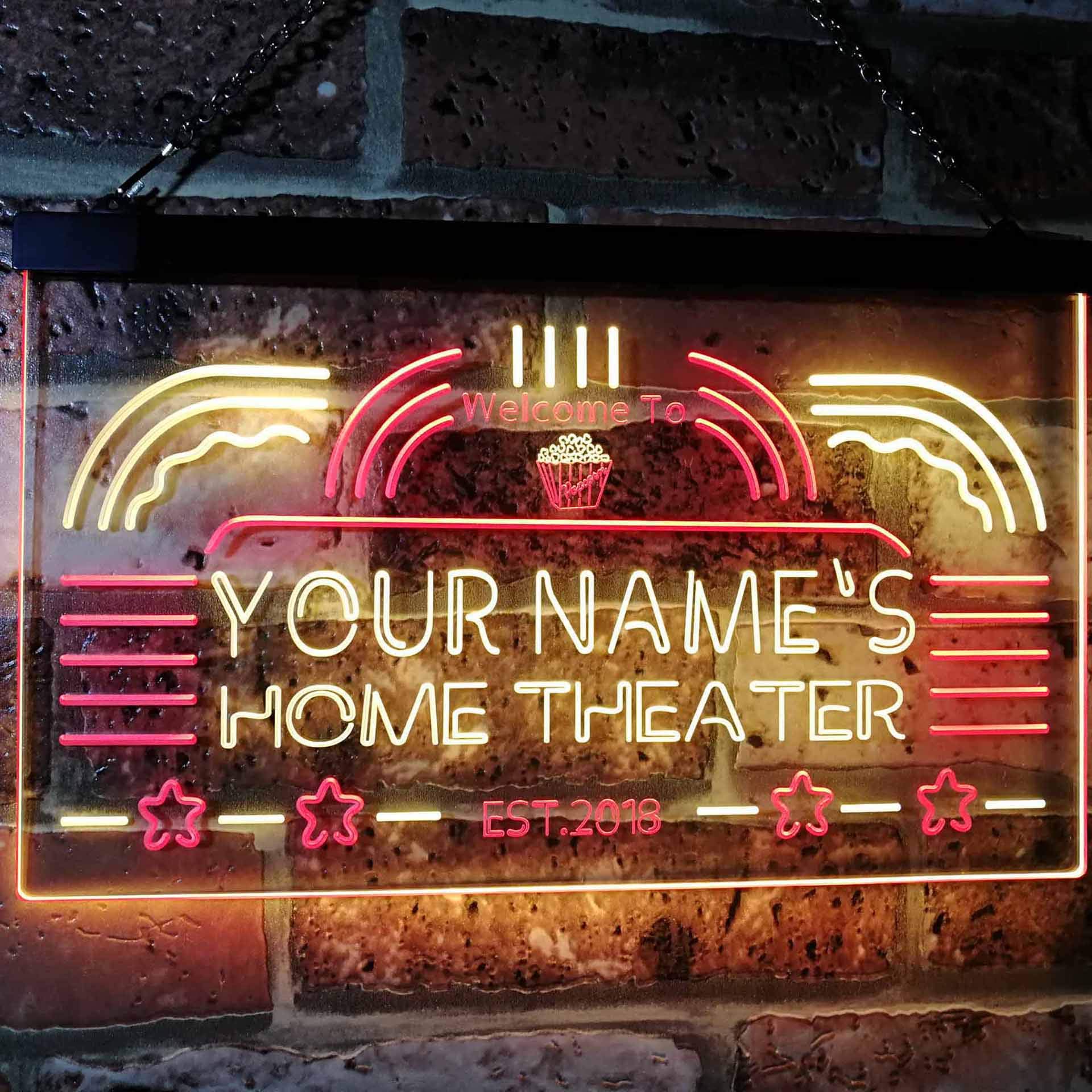 Personalized Your Name Custom Home Theater Established Year Dual Color LED Enseigne Lumineuse Neon Sign Red & Yellow 400mm x 300mm st6s43-ph1-tm-ry
