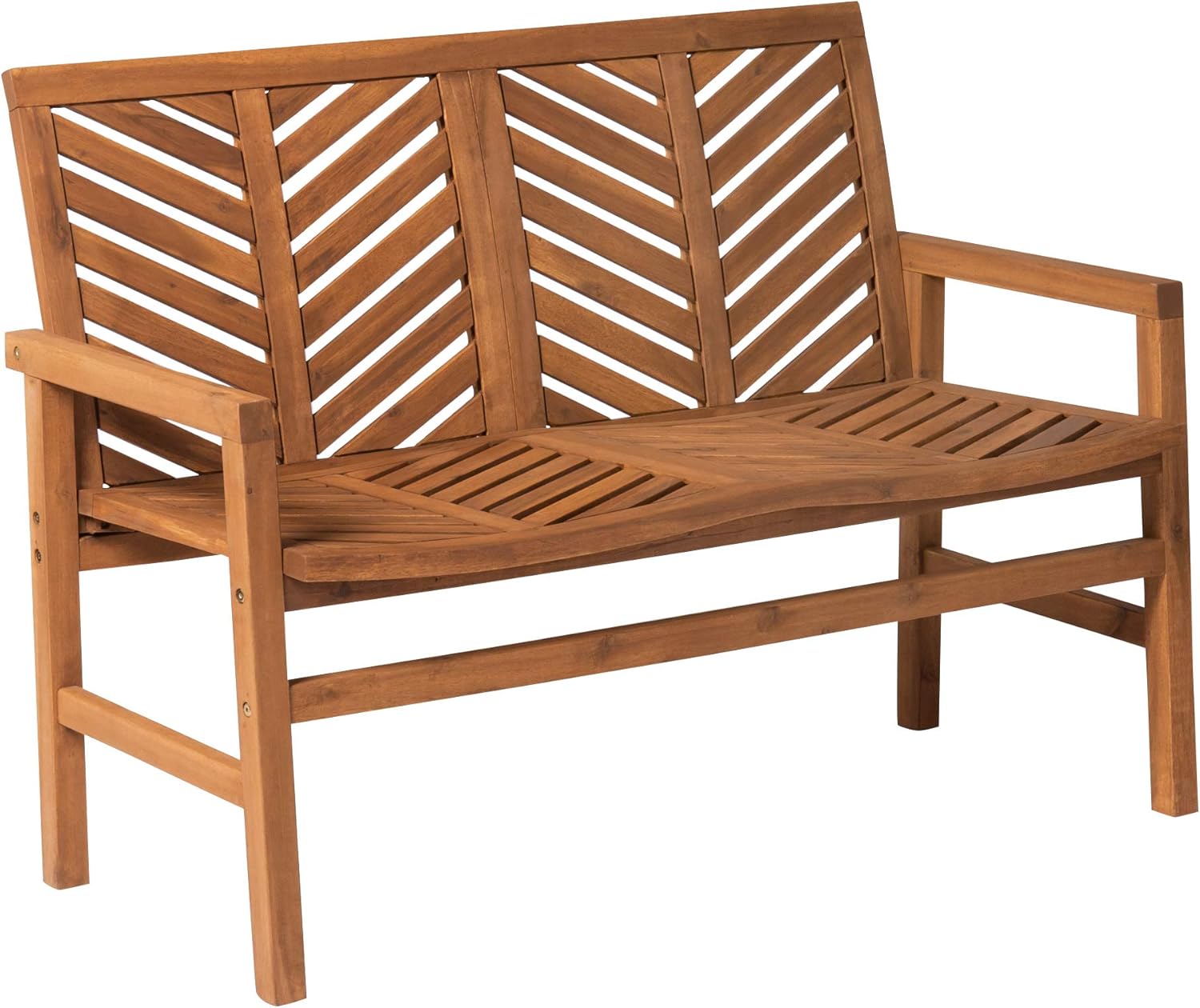 Walker Edison Outdoor Patio Wood Chevron Loveseat Chair All Weather Backyard Conversation Garden Poolside Balcony Couch, 48 Inch, Brown : Patio, Lawn & Garden