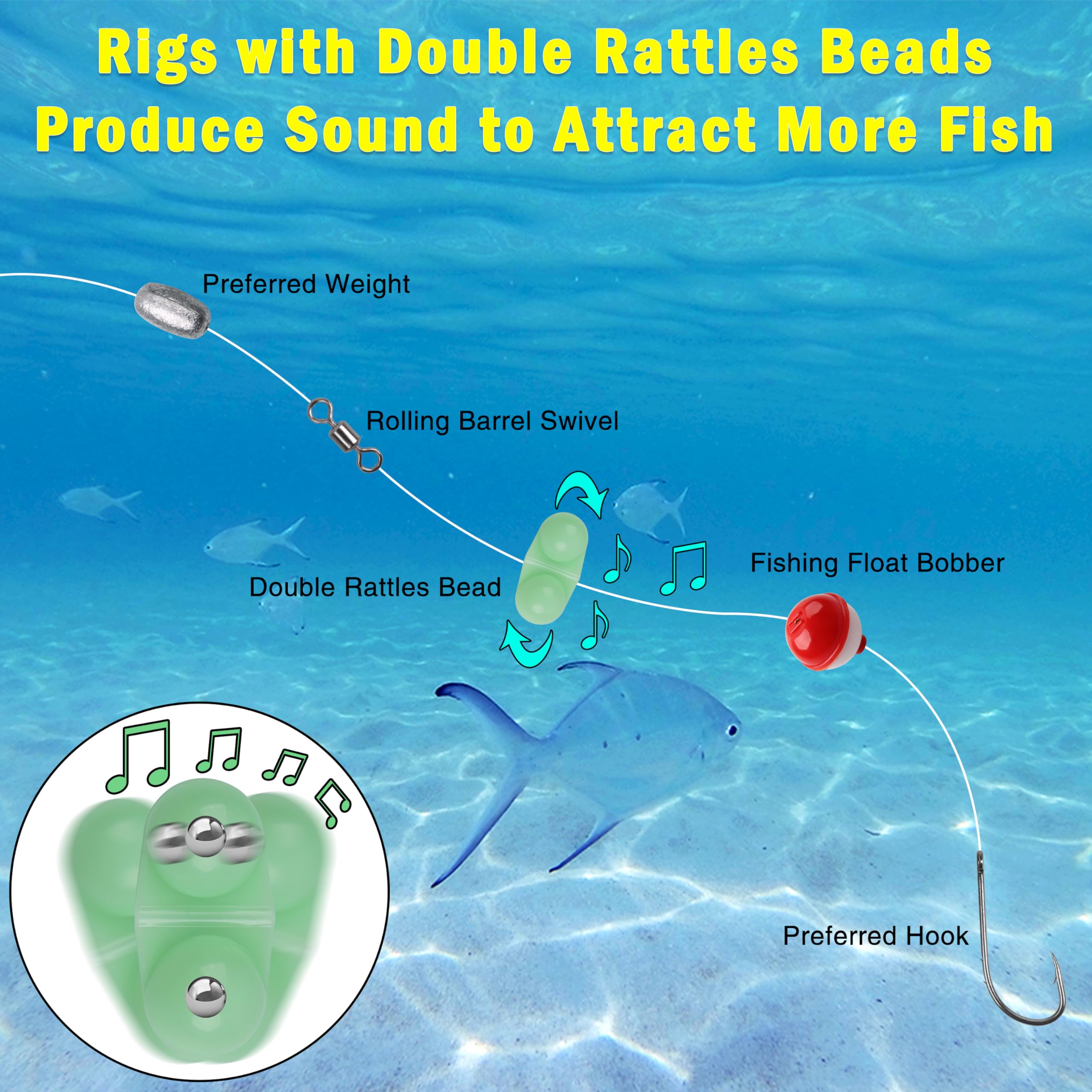 Fishing Rigs With Rattles Double Rattle Fishing Beads 35-Piece Fishing Double Rattle Beads ...