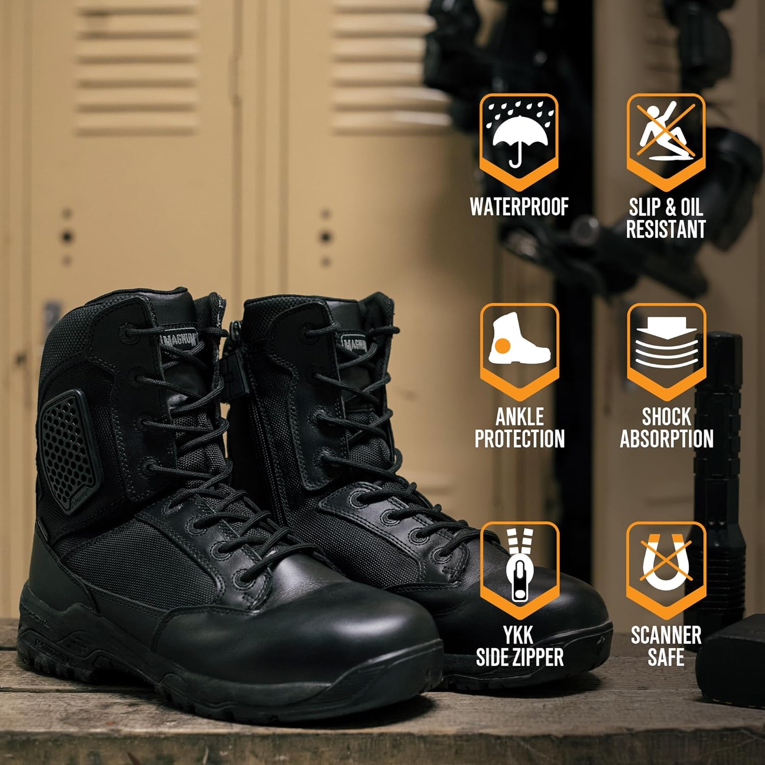 Magnum - Strike Force 8" Side Zipper Tactical Boots - Designed for Police, EMS, Security, Military, Hunting & Motorcycle w/Slip Resistant Michelin Outsole - Image 7