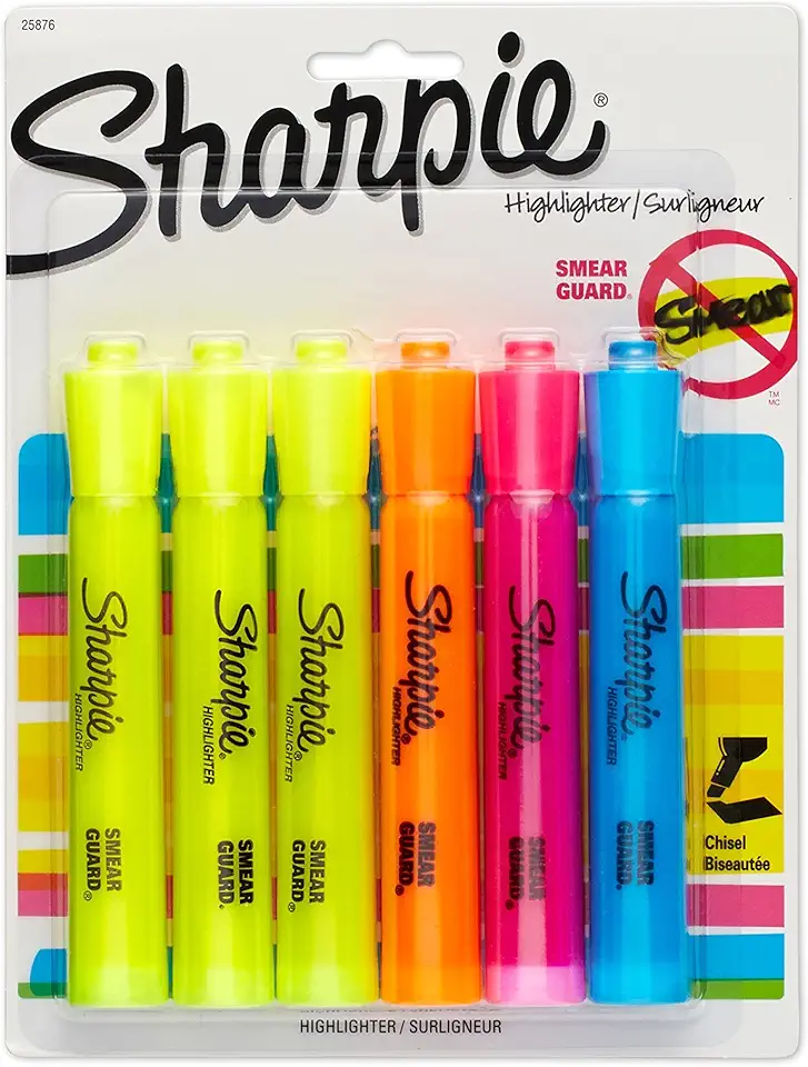 Sharpie Accent Tank-Style Highlighters, 6 Colored Highlighters (25876PP)