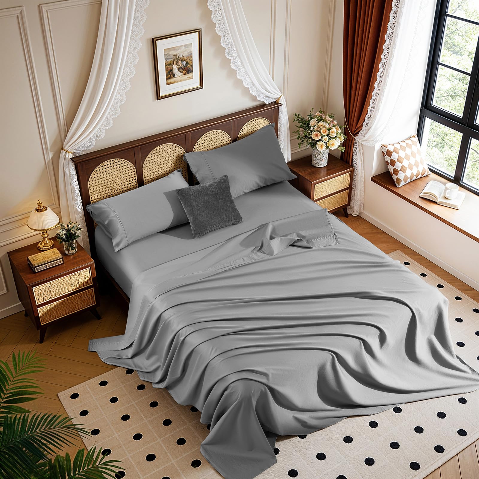 1200 Thread 100 Egyptian Cotton Sheet Sets Queen Size 4 Pcs Bedding Set Fitted Sheet Deep Pocket Up