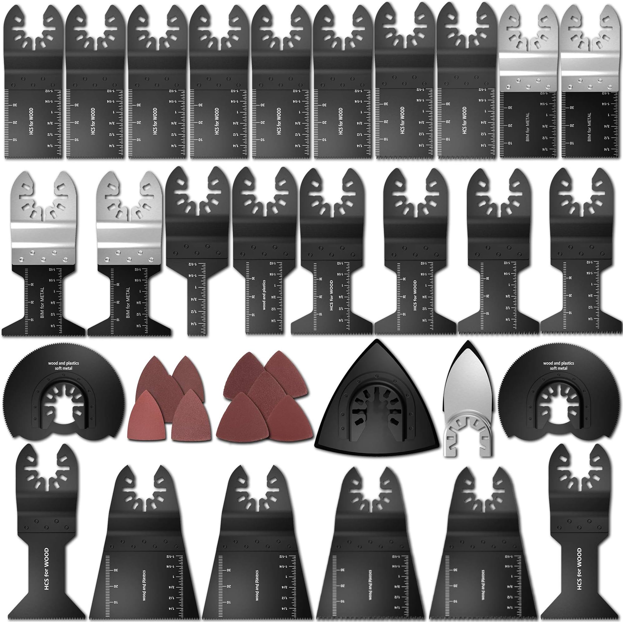 HOTBEST68 Pcs Universal Wood/Metal Oscillating Multi Tool Saw Blades Accessories Contain Multitool Blades & Sanding Pad/Sheet for Multimaster Porter Cable Black&Decker Bosch Craftsman etc