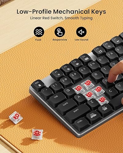 Miniatura 2 de ProtoArc Teclado mecánico y ratón, teclado inalámbrico recargable de aluminio, 2.4G+Bluetooth dual, teclas de perfil bajo, interruptores rojos,