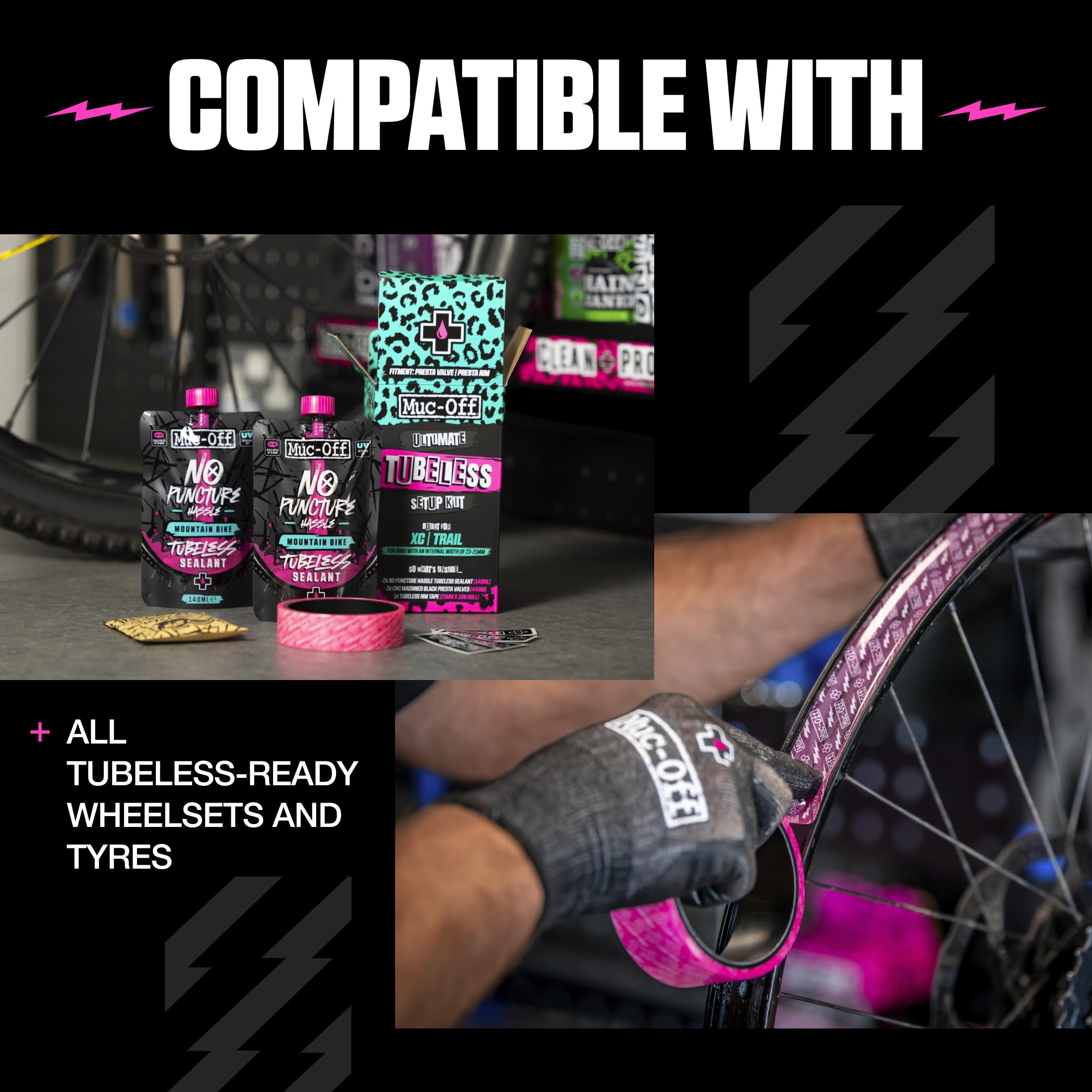 Muc Off Ultimate Tubeless Kit Setup-Kit Für Tubeless-Ready Fahrräder, X-Country - Enthält Felgenband, Fahrrad Flickzeug, Tubeless Ventile und Reifendichtmittel