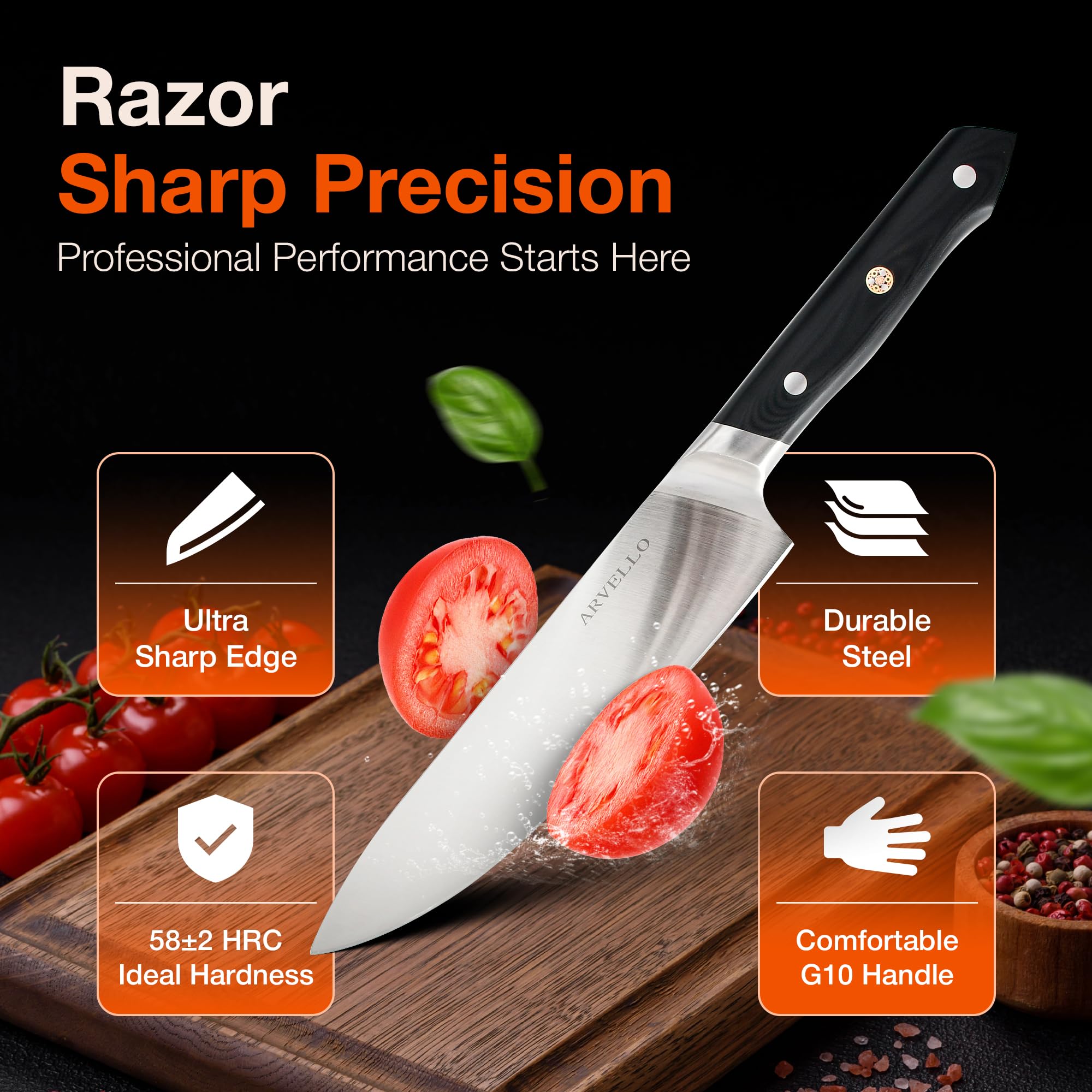 ARVELLO 8-inch Chef Knife, German High Carbon Stainless Steel Kitchen Knife — Amazon image 2