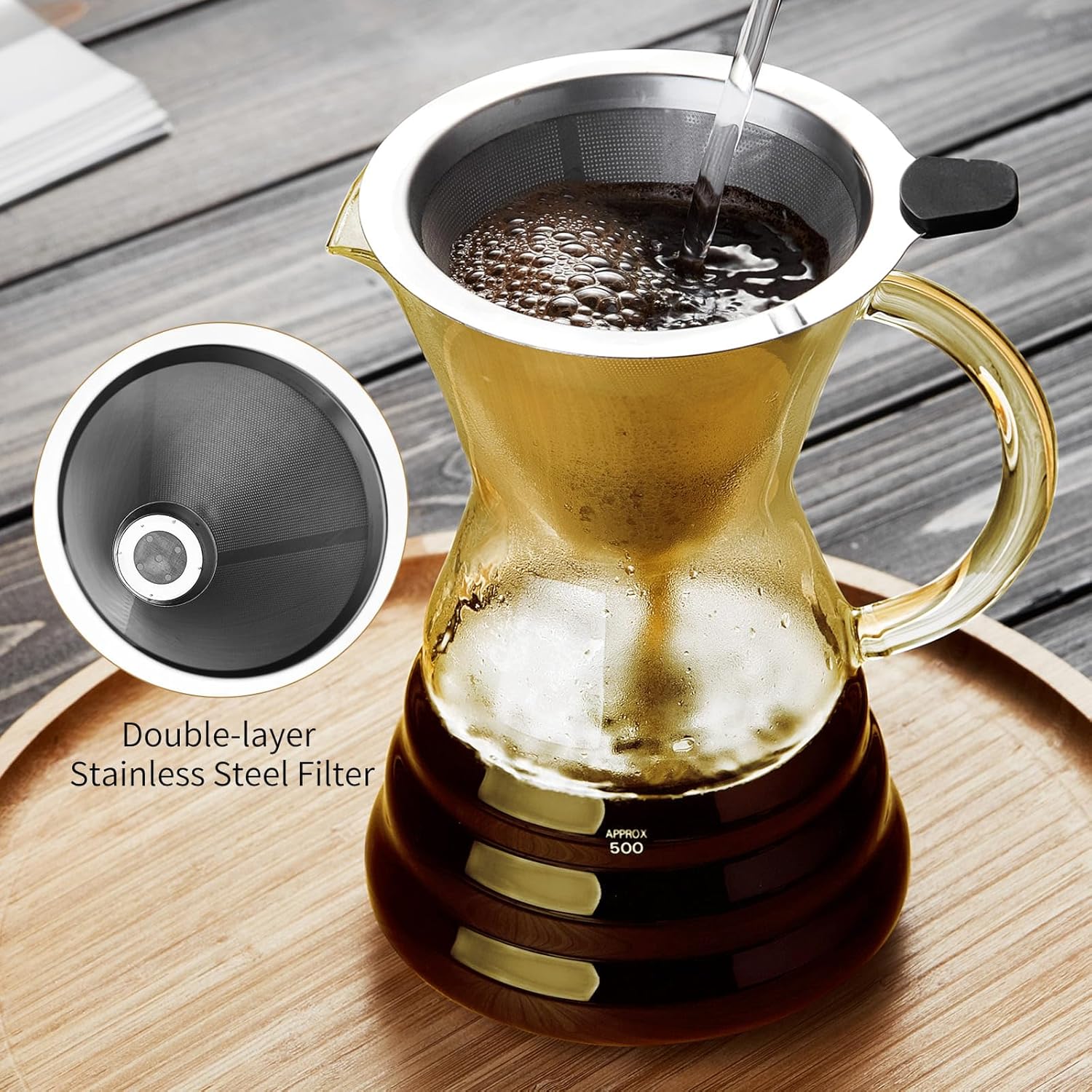 Pour Over Coffee Maker, Pour Over Coffee Dripper, Borosilicate Glass