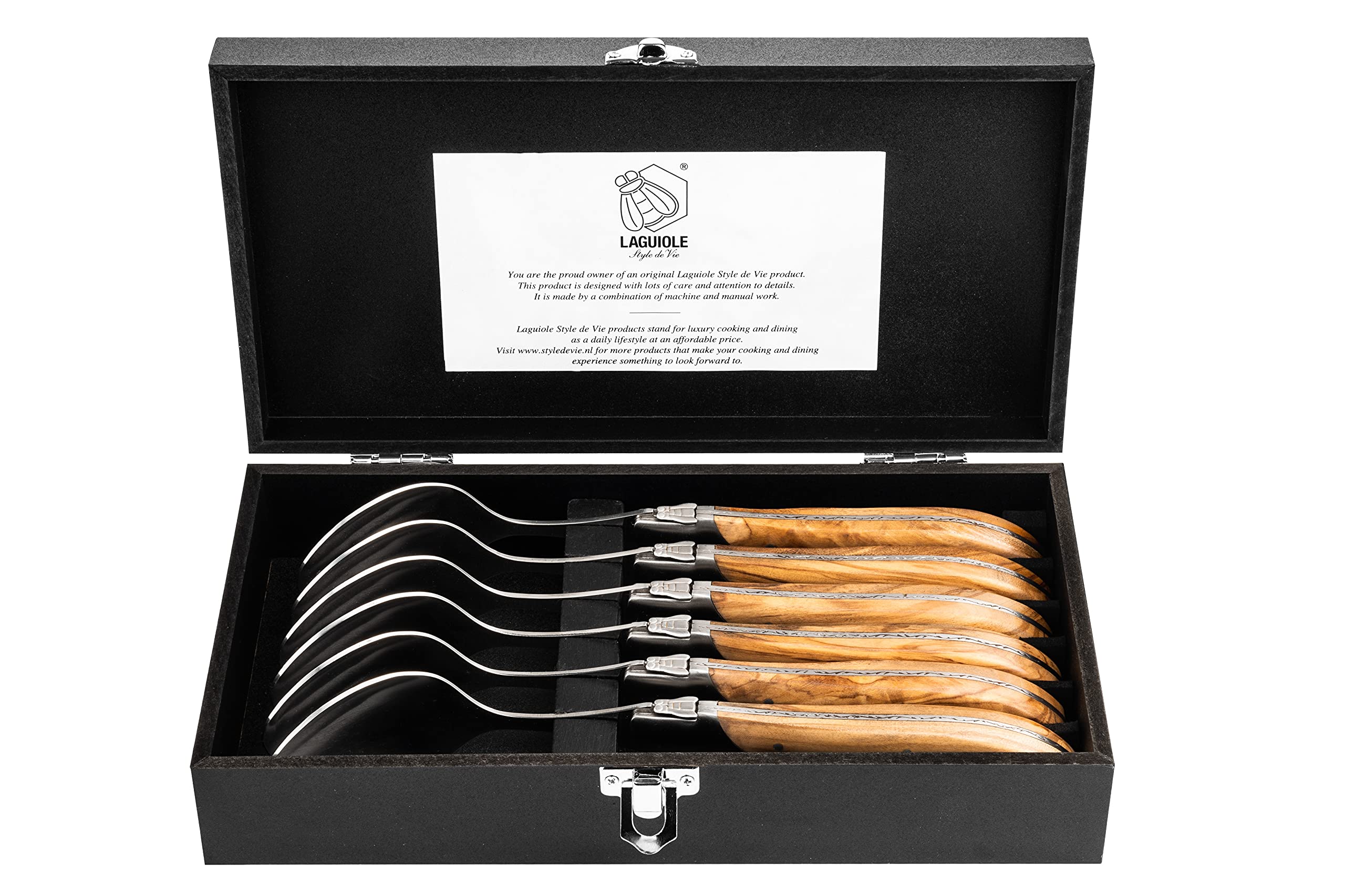 Laguiole Style de Vie Luxury Line - Juego de 6 cucharas de sopa de madera de olivo