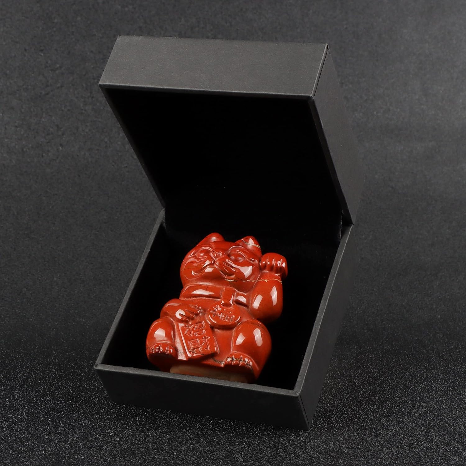 Artistone 2" Red Jasper Crystal Lucky Cat Statue Hand Carved Feng Shui Maneki Neko Fortune Cat Figurine for Attract Money Wealth Good Luck Home Office Decoration Opening Gifts