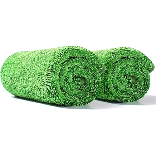 JOYMOOP Car Dry Towel, Quick Drying, Large Size, Microfiber Cleaning Cloth, Green, 29.5 X 63 Inches, 2 Pack for Boates, RVs, SUVs, Trucks, Cars