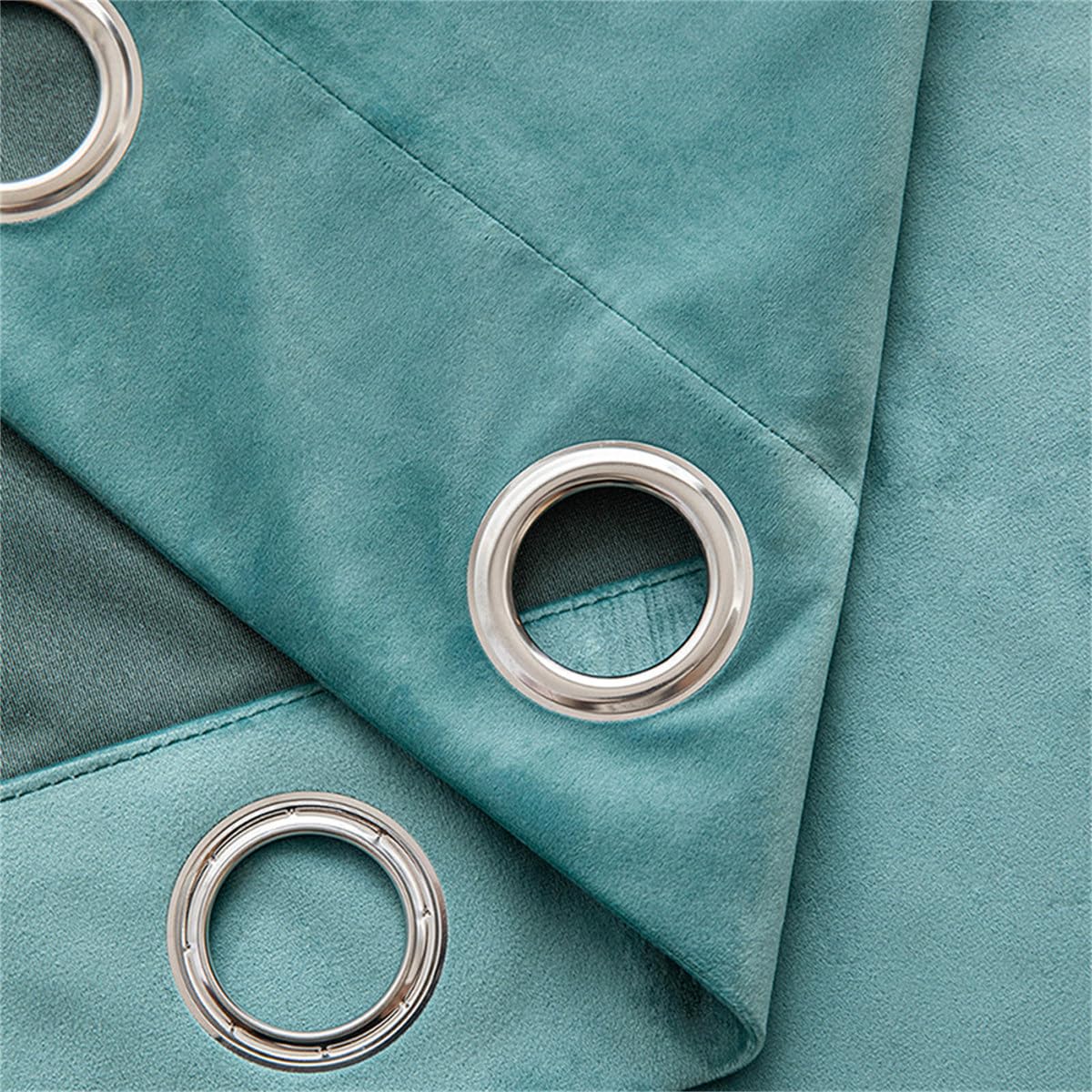 Treer Velvet Eyelet Blackout Curtains, 1 Panels Thermal Insulated Curtain, Soft Solid Darkening Windows Drapes for Bedroom Living Room Decoration (Turquoise,W55 x L69)