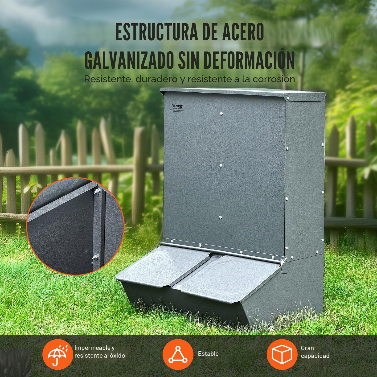 VEVOR Comedero para Cerdos de Capacidad de 90,92 L, Comedero para Cerdos de Doble Puerta, Comedero para Lechones de Acero Resistente, Comedero de Canaleta Multiusos para Alimentar hasta 8 Cerdos