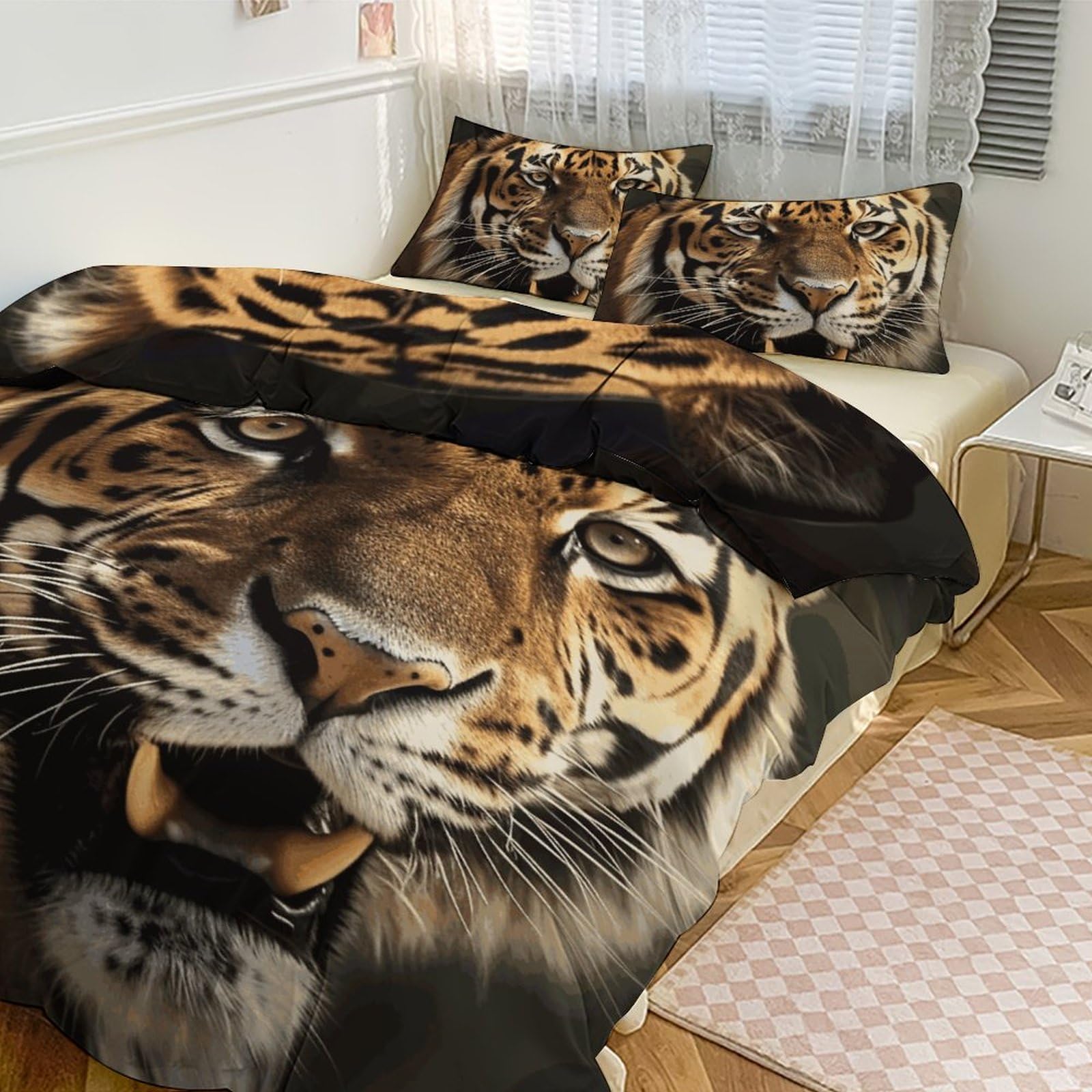 Parure de lit épaisse 3 pièces couette grand lit motif tigre chic