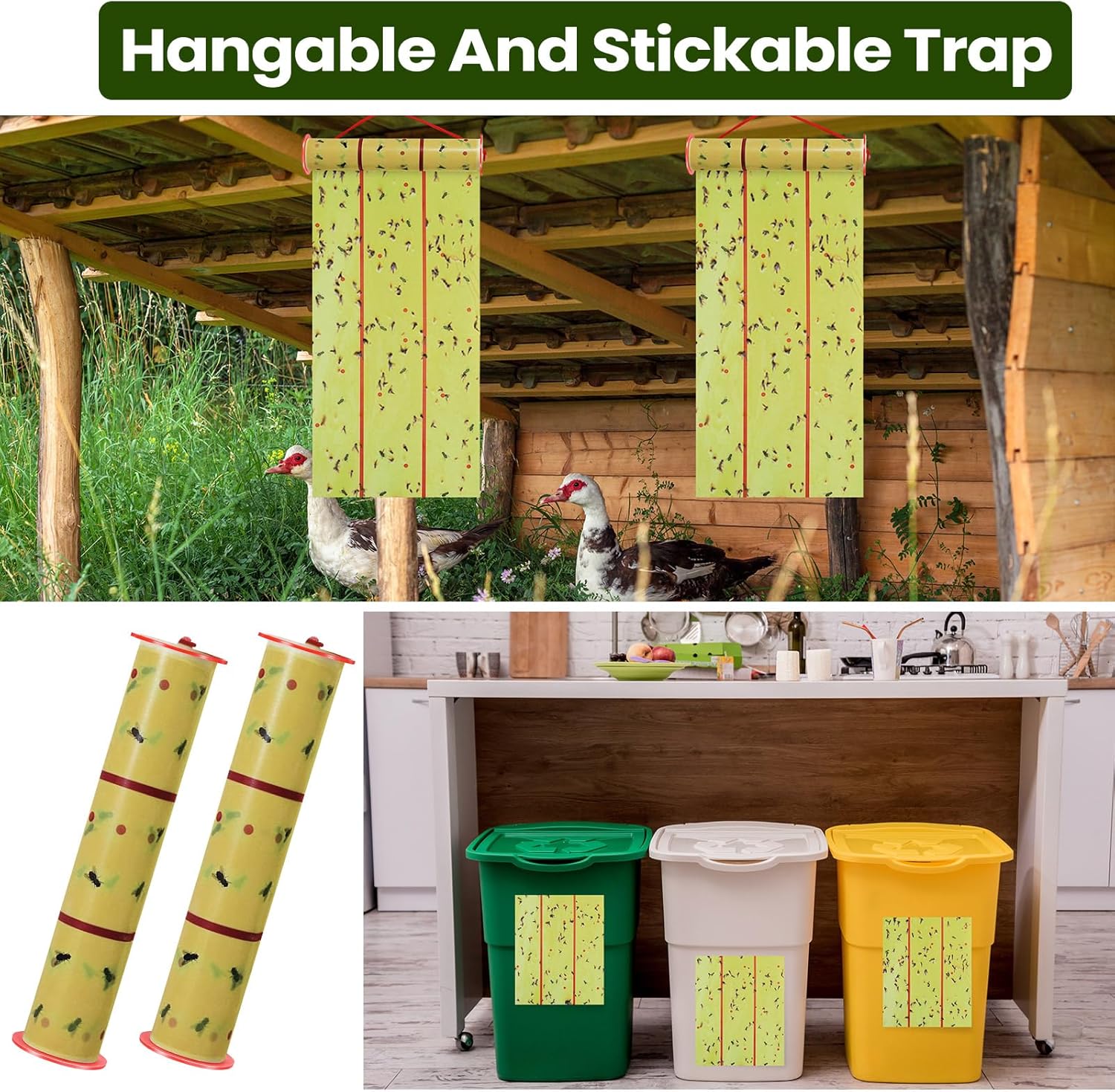 Qualirey 12 Rolls Giant Sticky Fly Traps 157 Feet Adhesive Paper Fruit Fly Traps Gnat Bug Catcher Pest Killer for Outdoor Indoor Garage Greenhouse Barn Stable