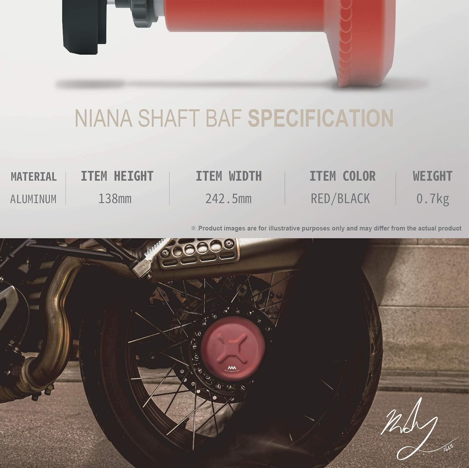 SHAFT BAF BMW Compatible RnineT GS ADV RT for Wheel Mounting Fuel Carry Can Aluminum 700ml Fuel Can and Slider (Red)