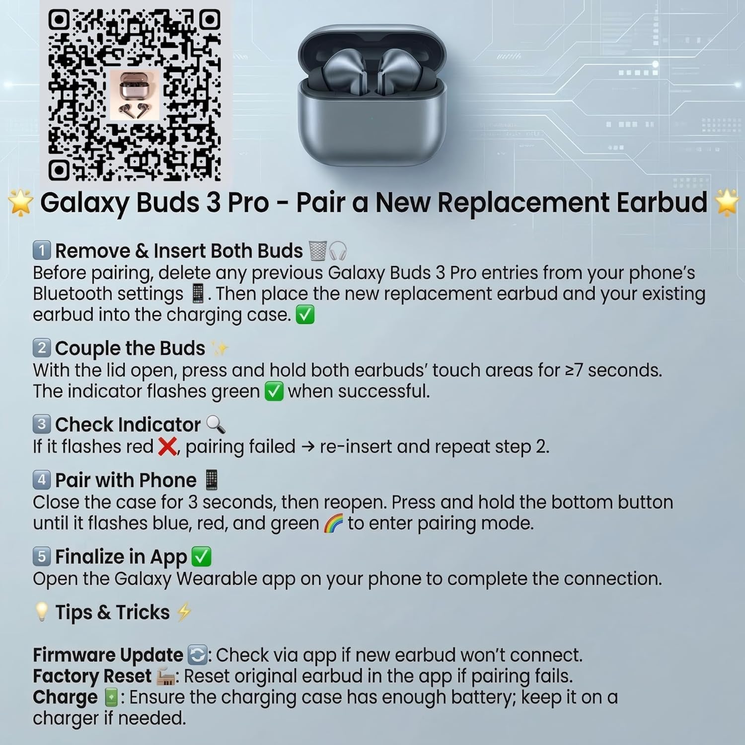 Original Single Right Replacement Earbud for Samsung Galaxy Buds 3 Pro SM-R630, True Wireless Bluetooth, AI Chip, Silver, Compatible Right Ear Only, Used Buds3Pro, R Side Buds Pro 3, Samsung Buds3 Pro