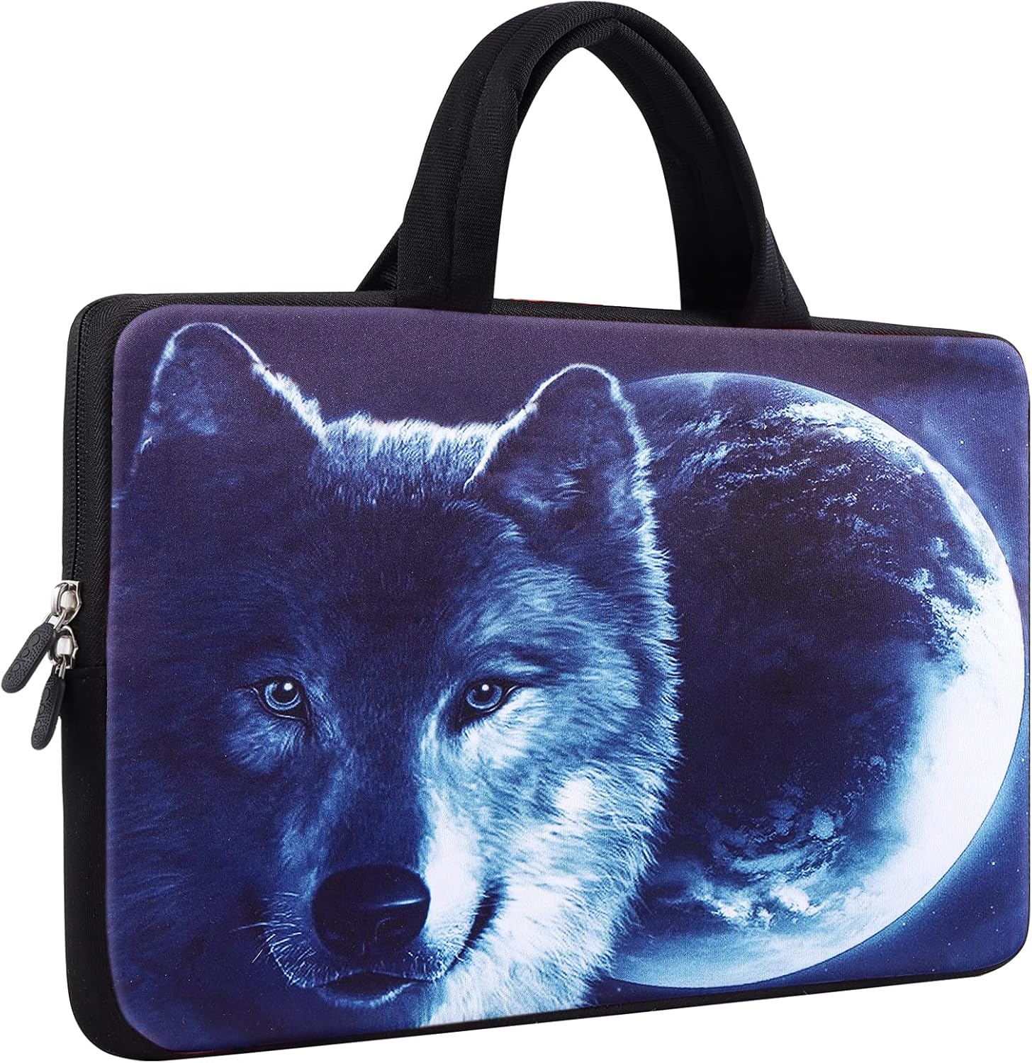 icolor 11.6 12 12.1 12.2 Inch Laptop Carrying Case - Protective Notebook/Netbook Sleeve Bag Pouch - Travel Briefcase with Handle (Moon and Wolf) 11.6" ~ 12.1" Ihb12-032