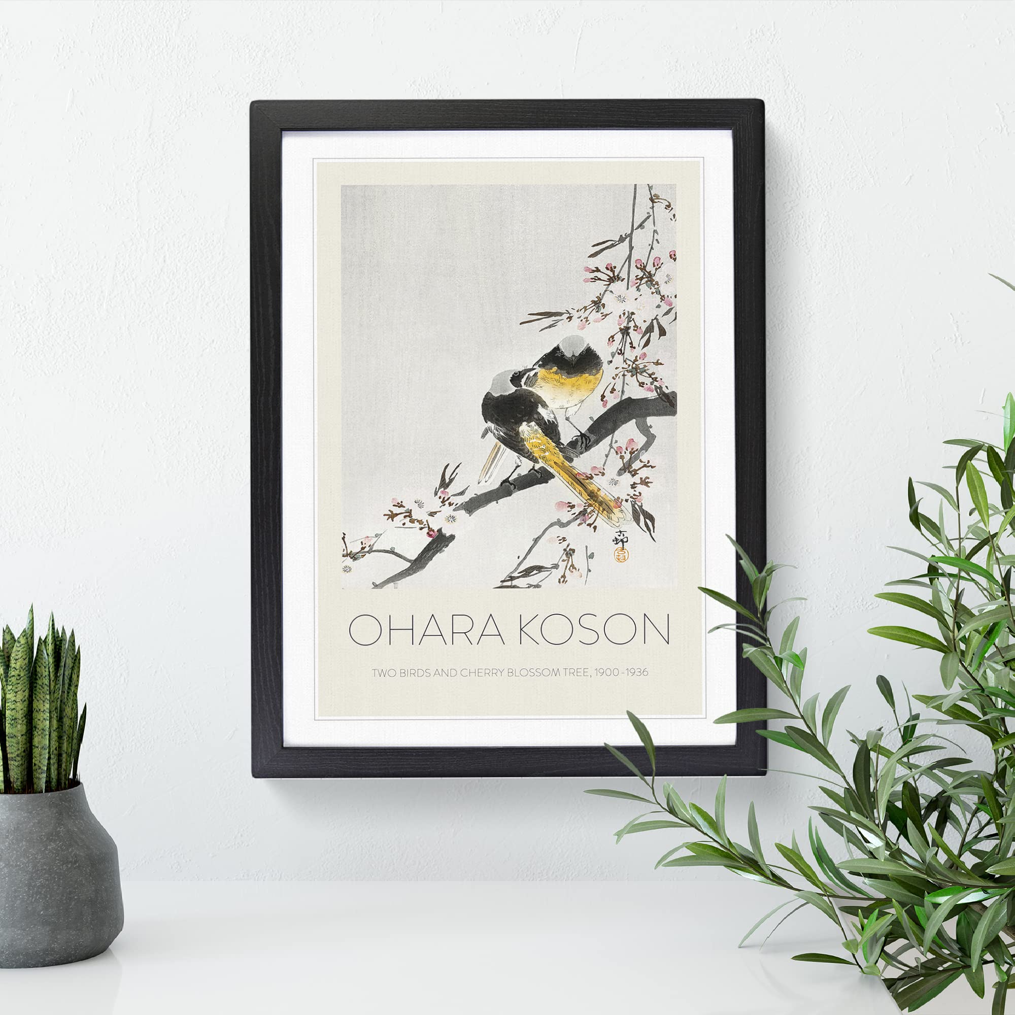 Two Sable Red Tails & Cherry Blossom By Ohara Koson Exhibition Museum Asian Japanese Framed Wall Art Print - Image 2