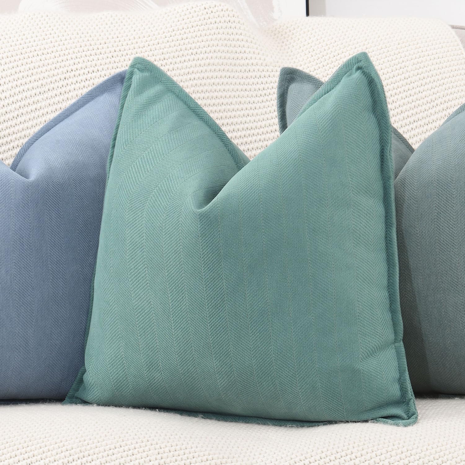 Madizz Textured Chenille Cushion Covers Set of 2 Super Soft Decorative Throw Pillow Covers Boho Pillowcases Modern Home Decor for Sofa Bedroom 16x16 inch - Image 2