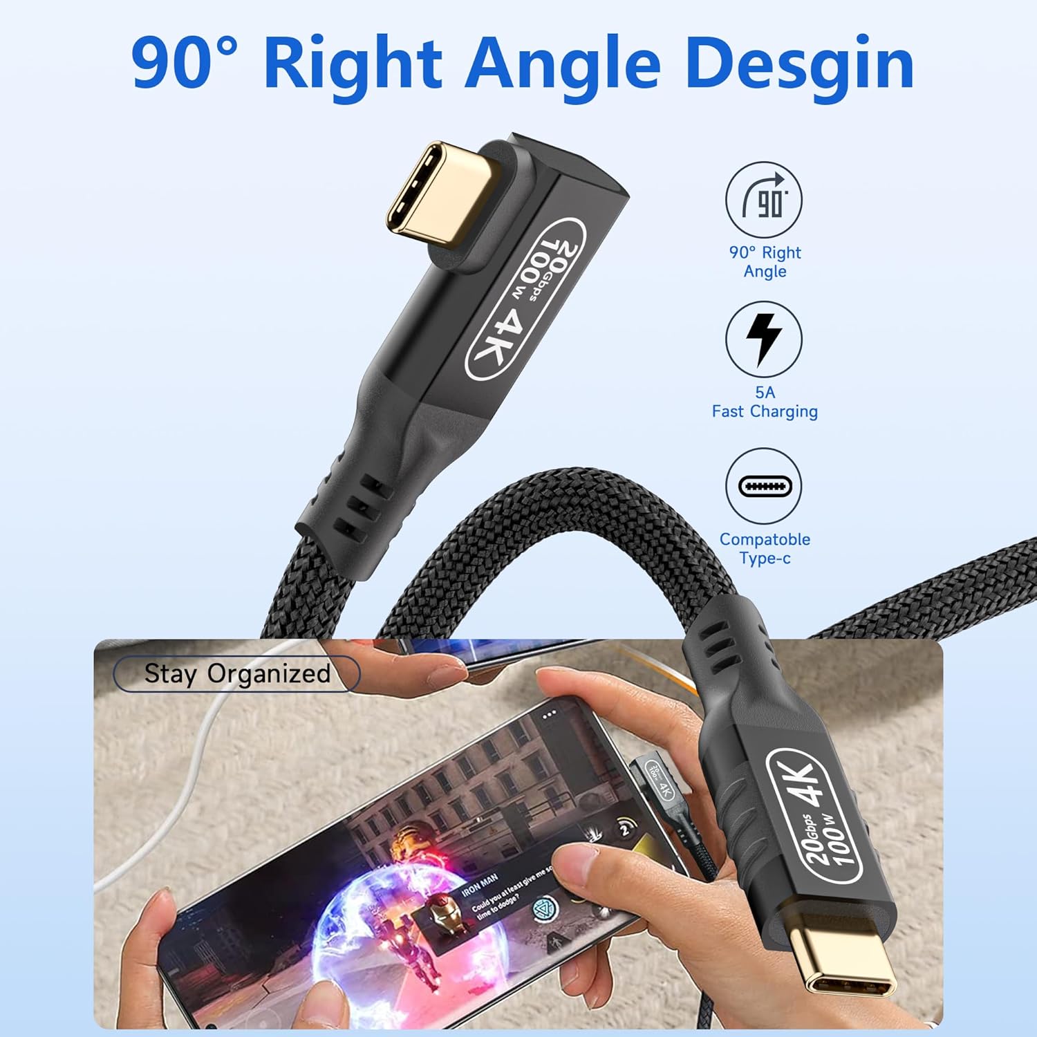 16.5FT USB C to USB C Cable, 20Gbps Data Transfer, 4K 60Hz Video, 100W Fast Charging, Compatible with iPhone 15/16, MacBook Pro, Samsung Galaxy S21/S22/S23