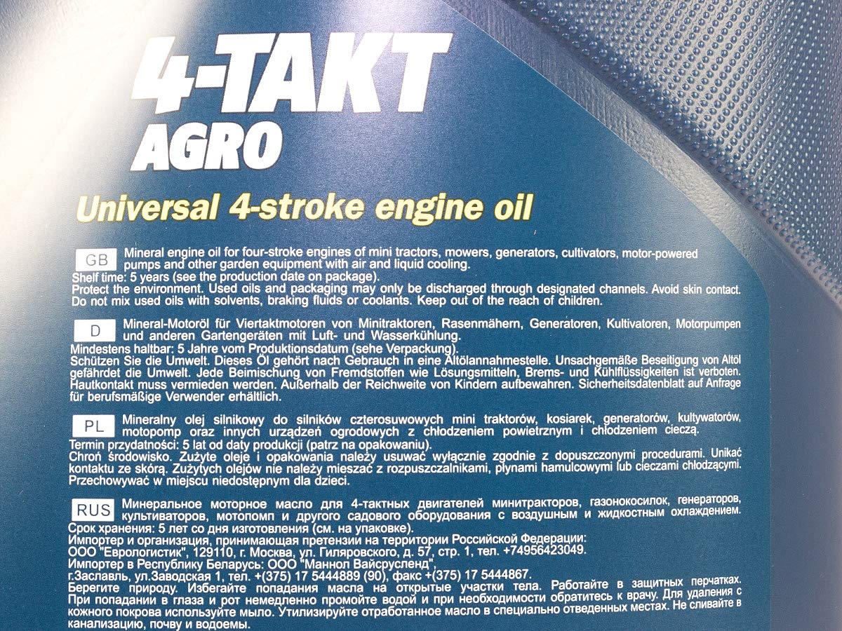 Motoröl Motor Öl für 4-Takt Traktoren Rasenmäher Agro SAE 30 MANNOL API SG 2 X 4 Liter