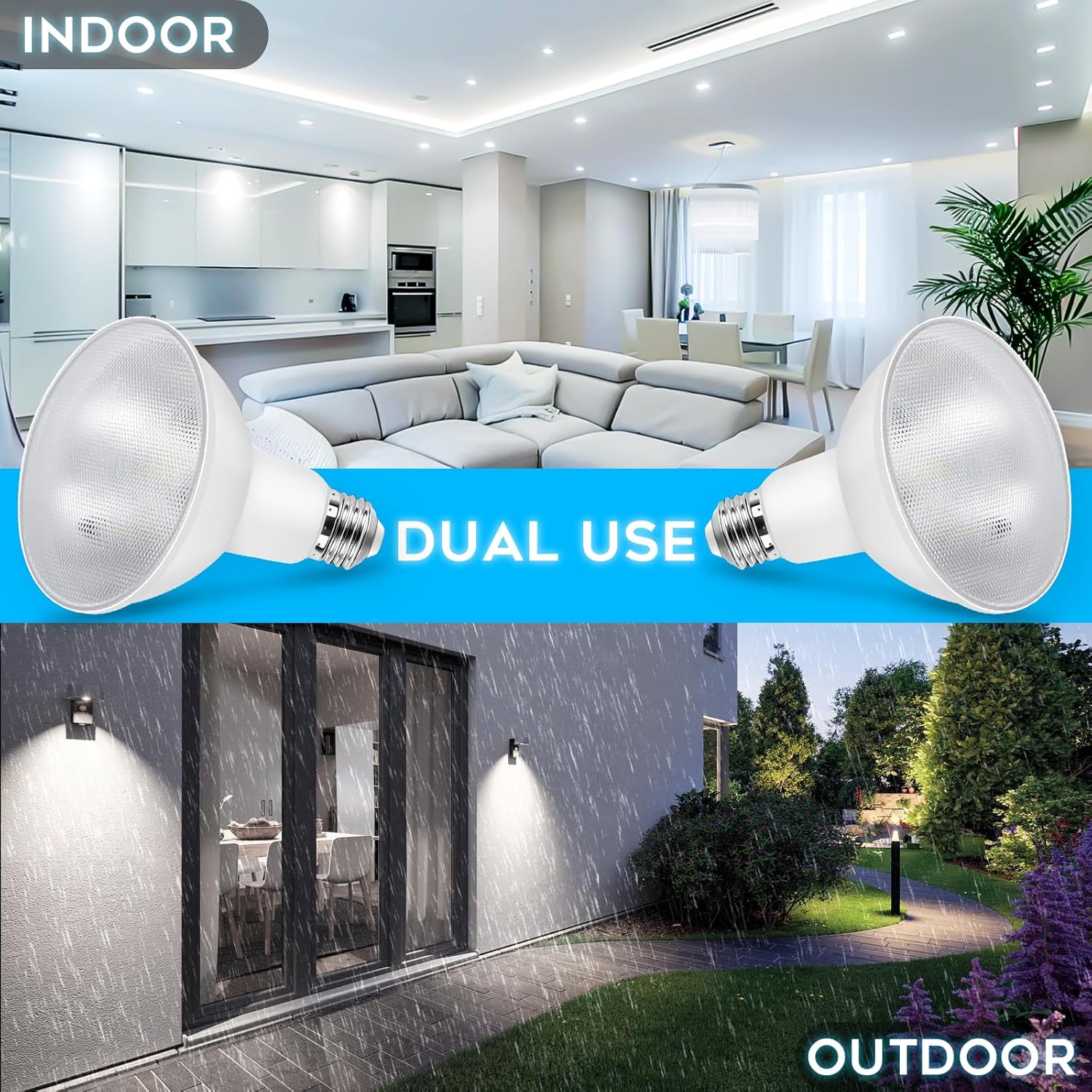 LED PAR30 Outdoor Flood Light Bulbs,Dusk to Dawn LED Light Bulbs for Yard Patio Garage Porch Driveway,11W 1000LM 5000K Daylight White,E26 Base, Non-Dimmable, Wet Location,4 Pack