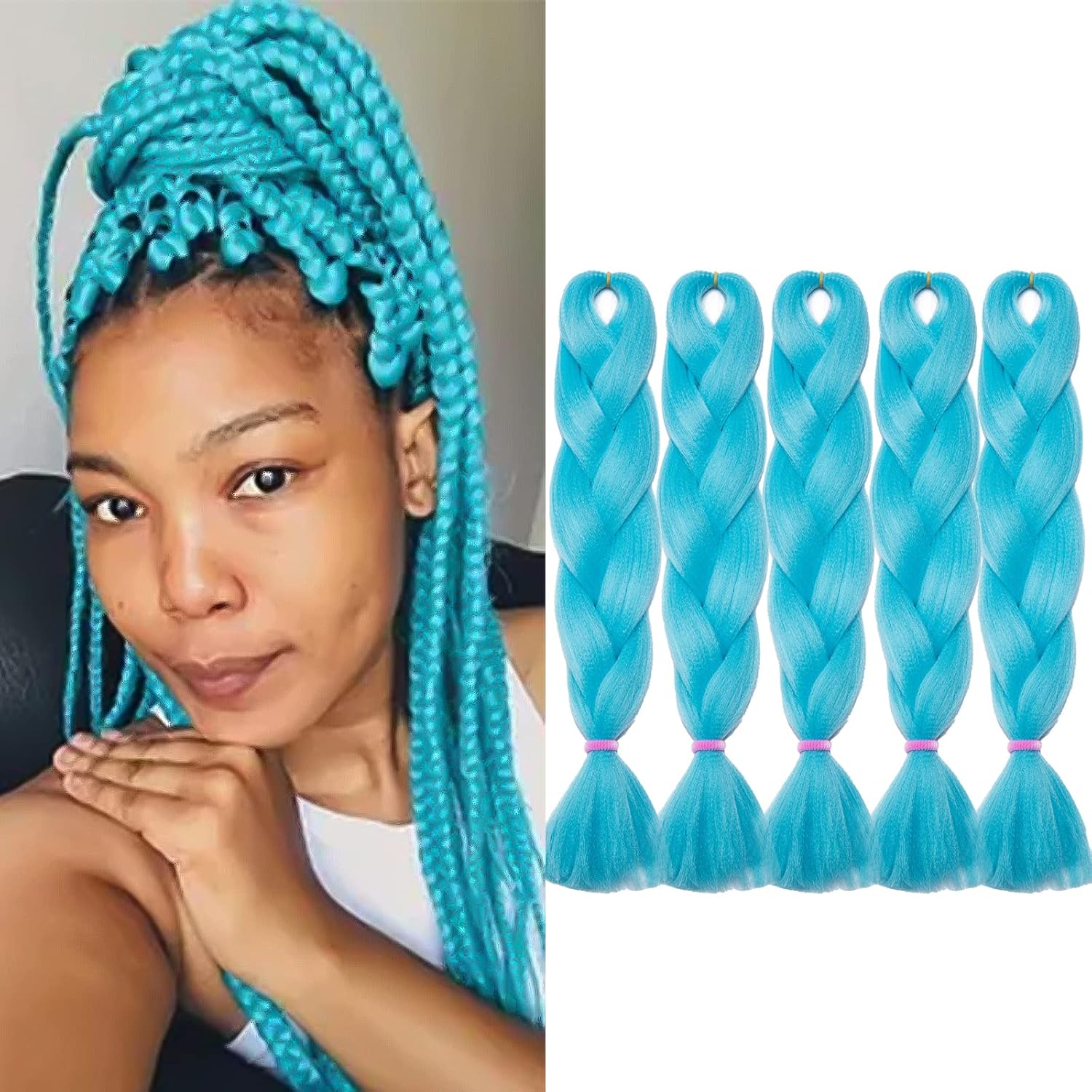 Tess Braids Extensions Blau 60 cm, 5er Pack Jumbo Braids Kanekalon
