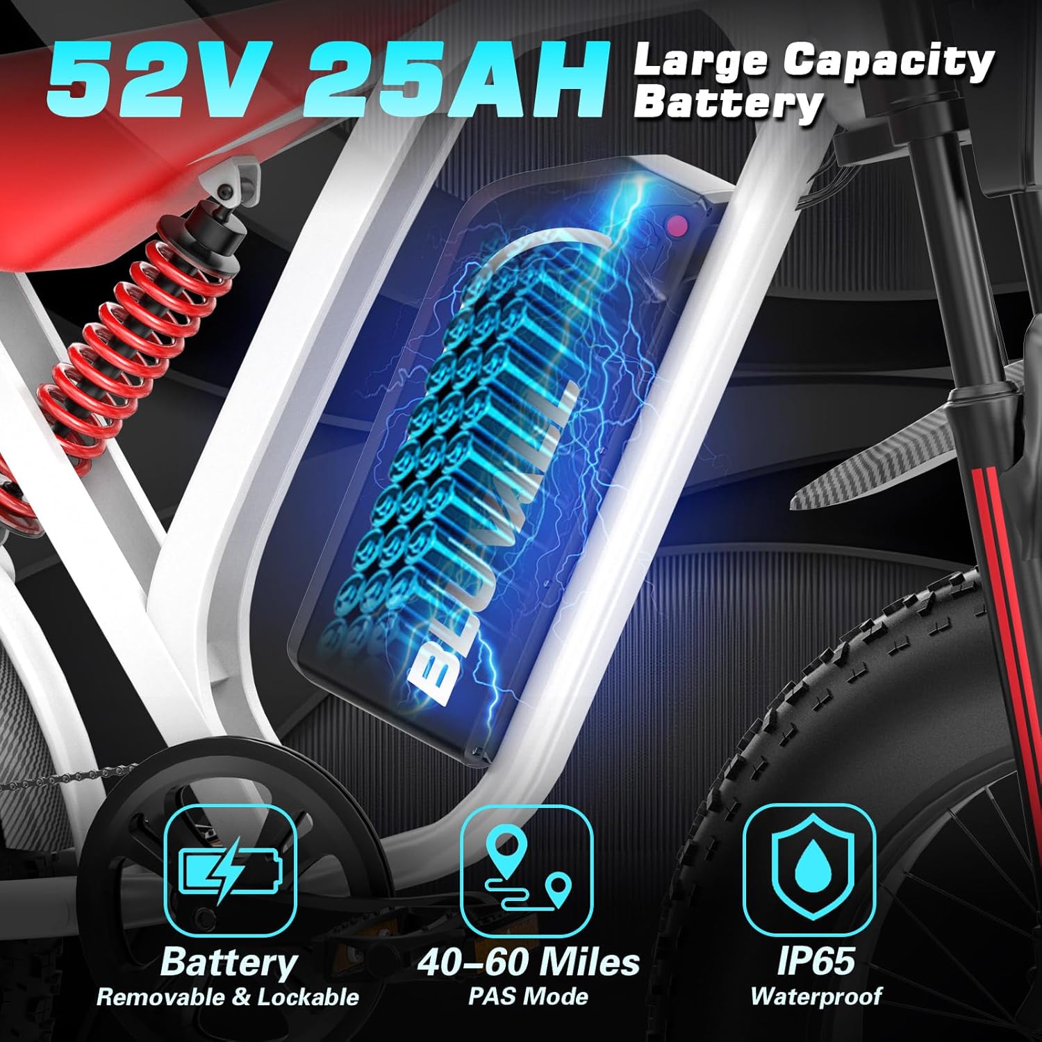 Electric Dirt Bike - Peak 1500W Electric Bikes for Adults/Teens, 35MPH, 52V 25Ah, 20 Inch All-Terrain Fat Tire Electric Motorcycle, 7-Speed, Dual Suspension & Hydraulic Brakes