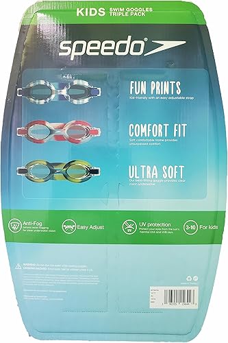 Miniatura 2 de Speedo Paquete triple de gafas de natación para niños, estampados divertidos! (azulblanco, rojoblancoazul, amarilloazul)